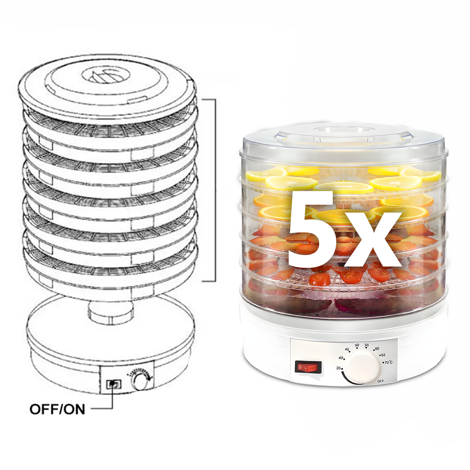 SUSZARKA DO GRZYBÓW OWOCÓW WARZYW ŻYWNOŚCI ZIÓŁ SPOŻYWCZA 350W DUŻA 5 SIT