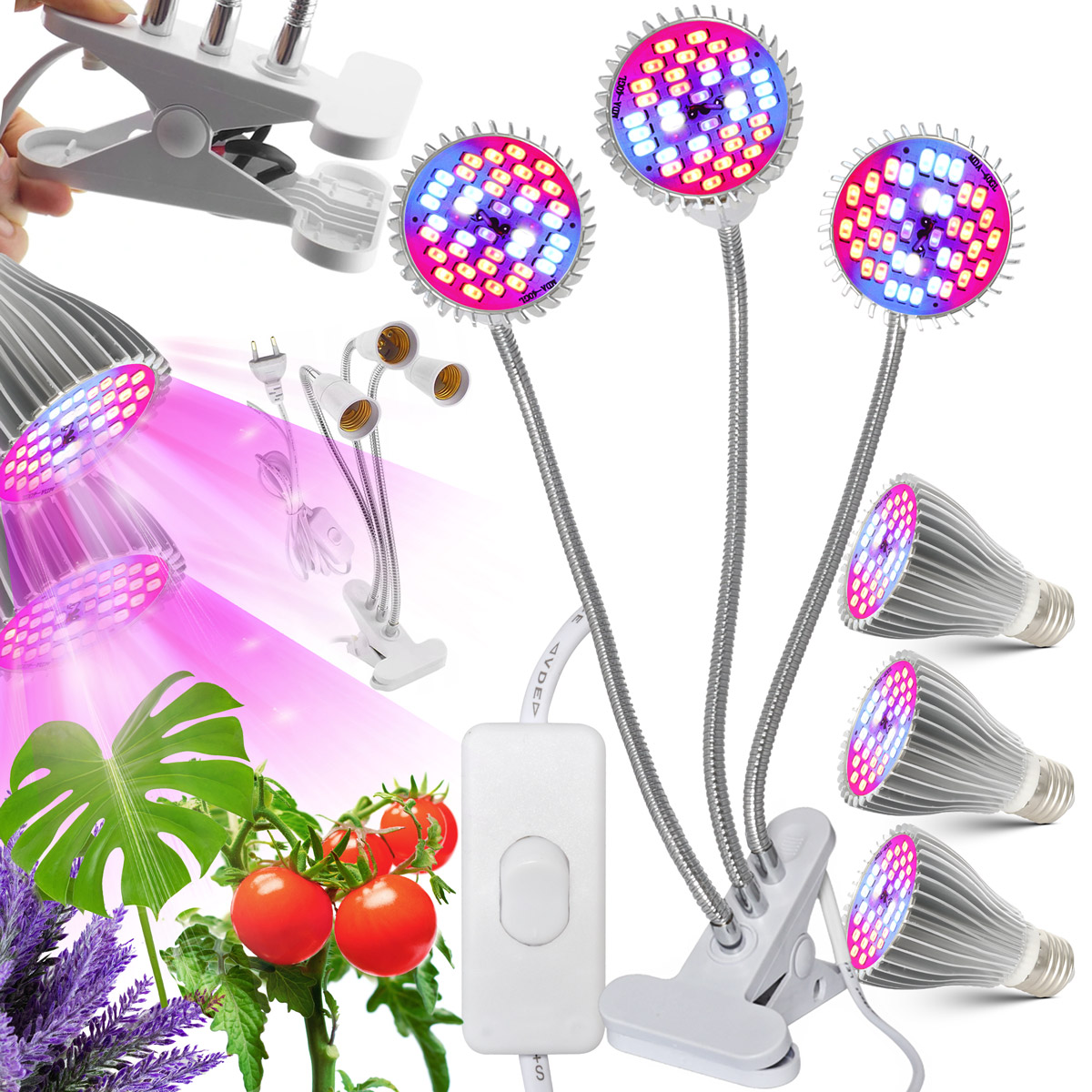 LAMPA LED DO WZROSTU UPRAWY ROŚLIN 90W 3000lm 3 GŁOWICE