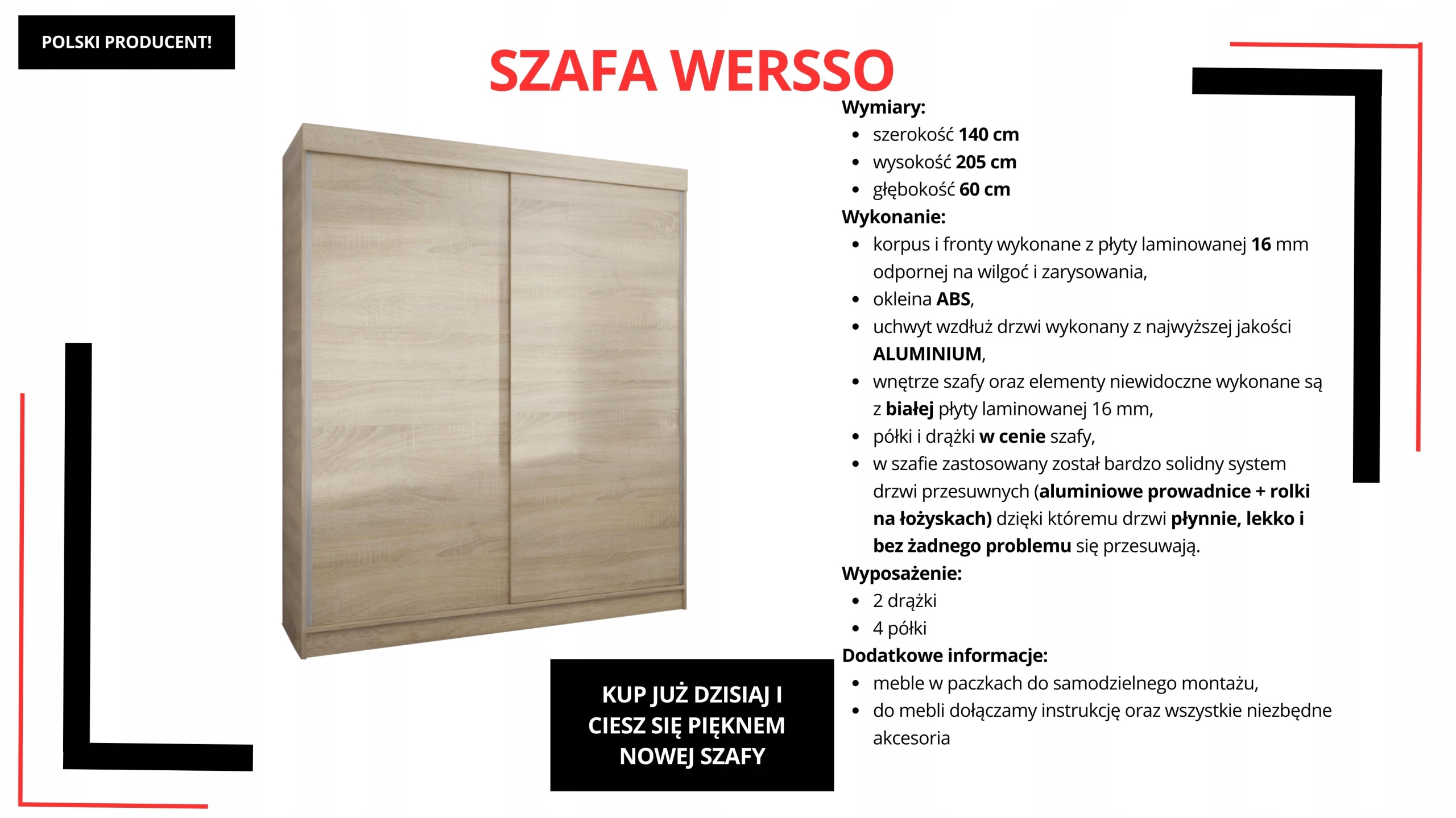 SZAFA PRZESUWNA STANDARD 140 x 205 SONOMA