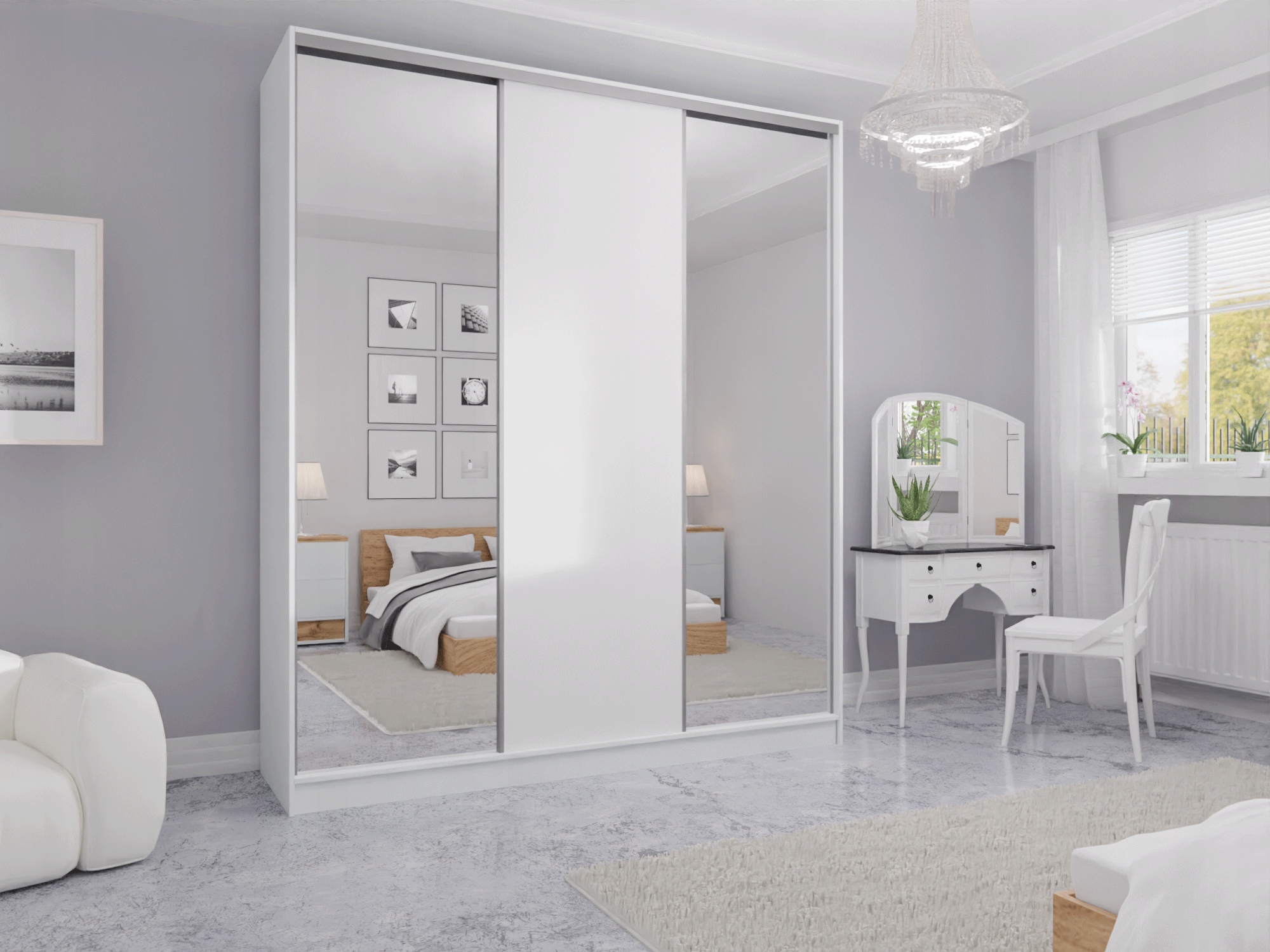 SZAFA PRZESUWNA 220 x 250 3D MAX BIAŁA + 2 LUSTRA