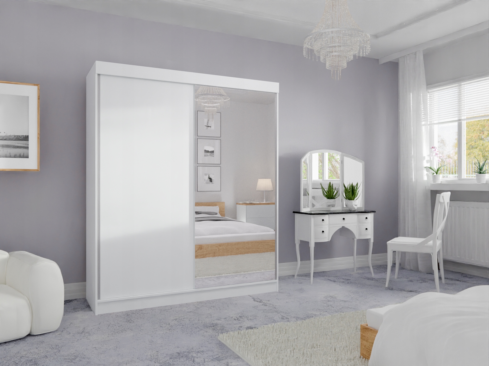 SZAFA PRZESUWNA STANDARD 120 x 205 BIAŁA + LUSTRO