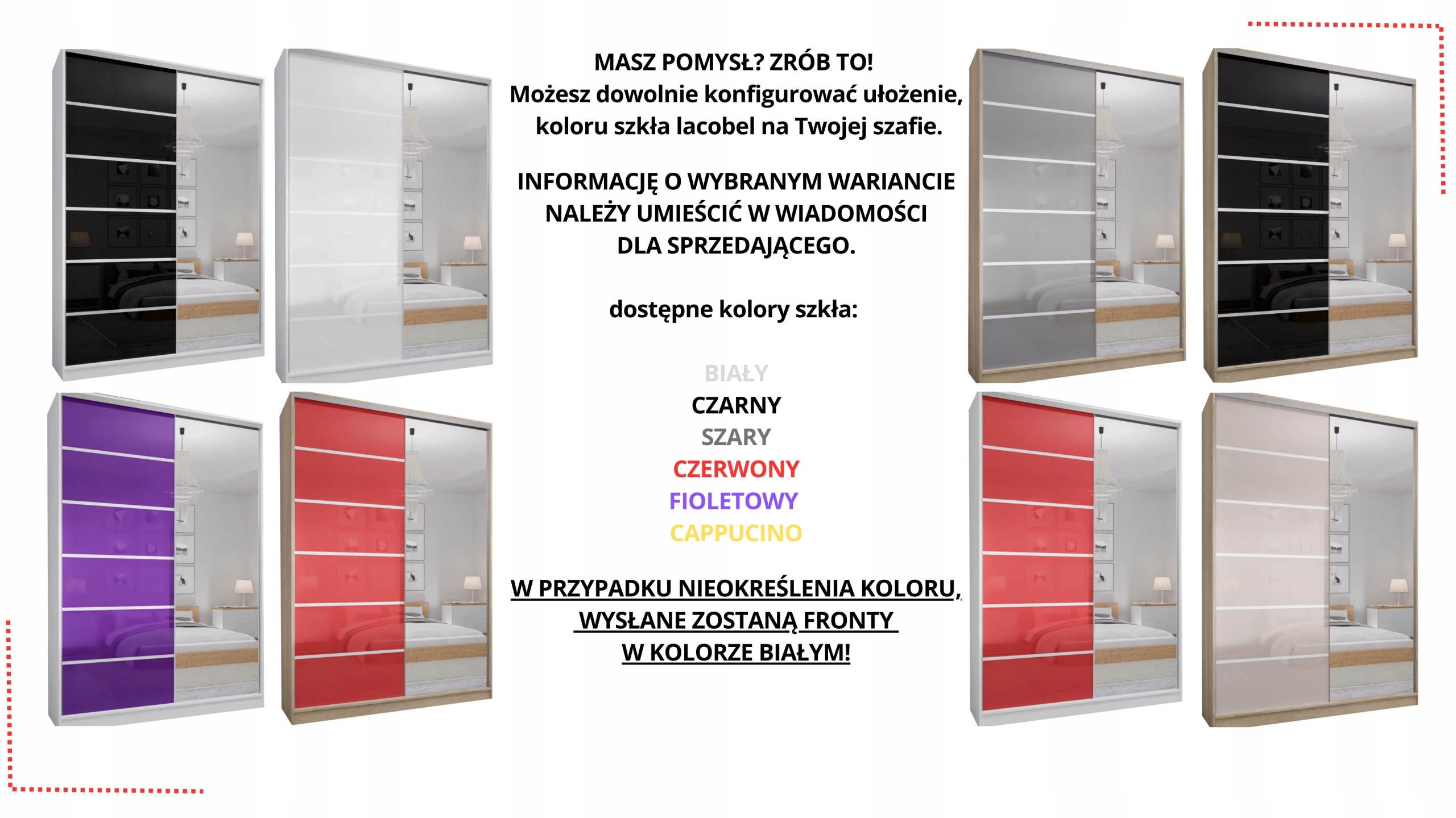 SZAFA PRZESUWNA 120 x 250 BIAŁA LUSTRO - LACOBEL