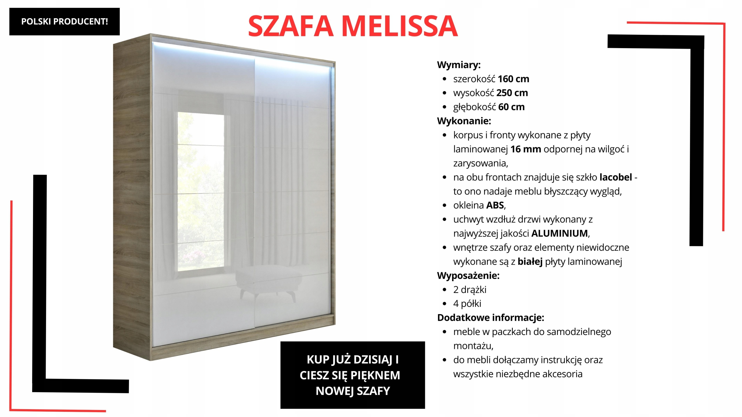 SZAFA PRZESUWNA 160 x 250 SONOMA LACOBEL SYPIALNIA