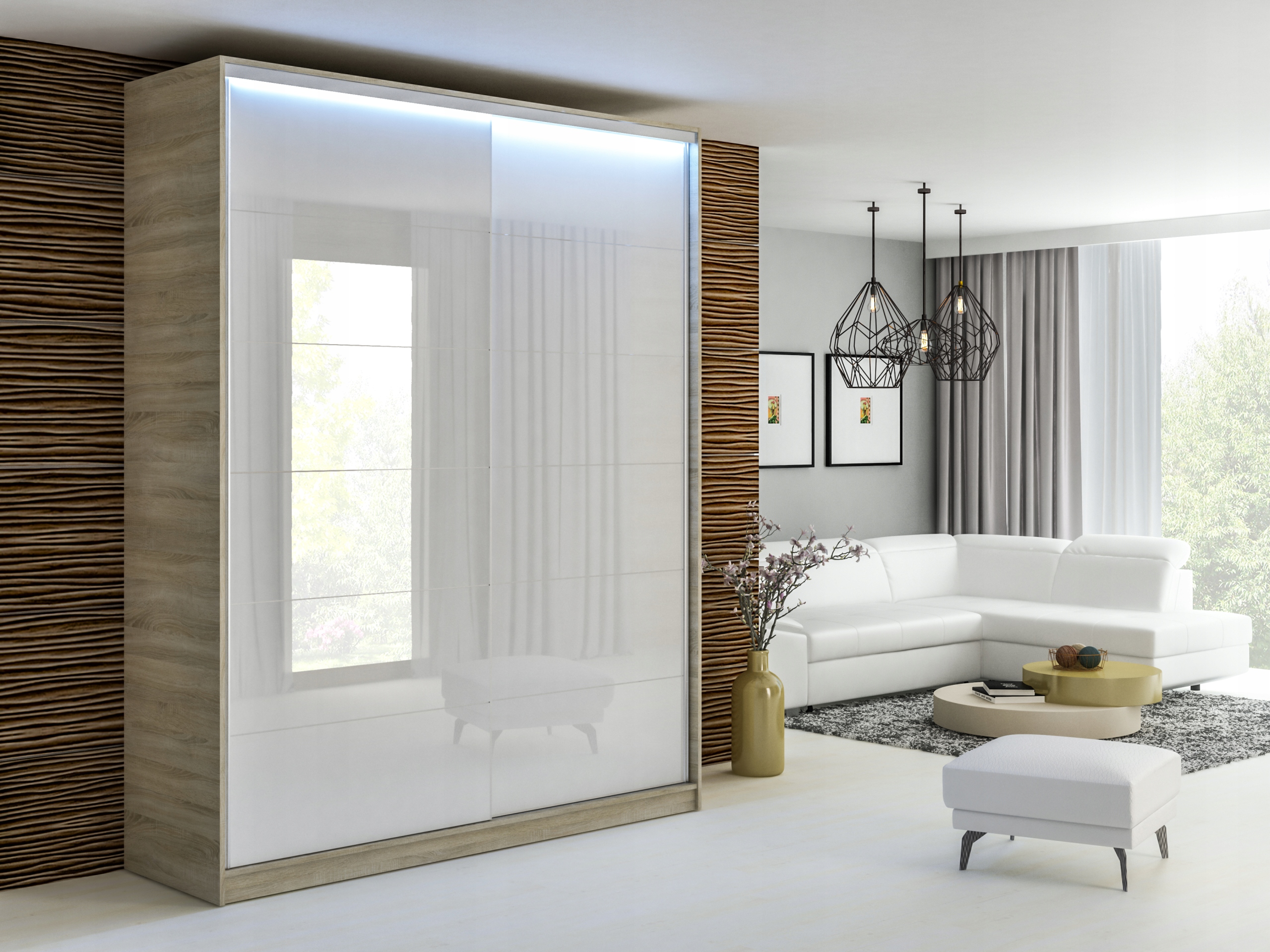 SZAFA PRZESUWNA 160 x 250 SONOMA LACOBEL SYPIALNIA