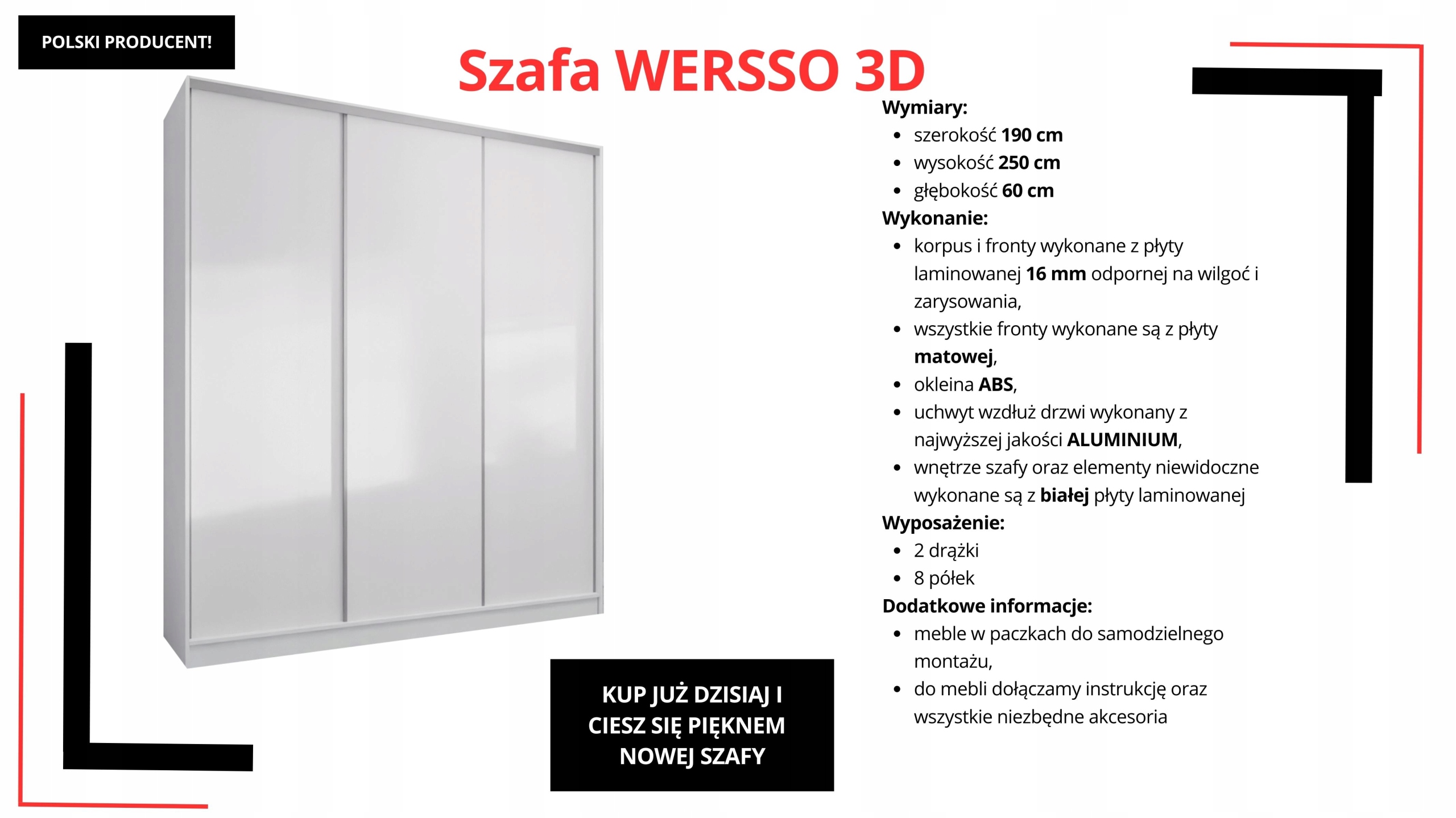 SZAFA PRZESUWNA 190 x 250 3D MAX - BIAŁA PRODUCENT