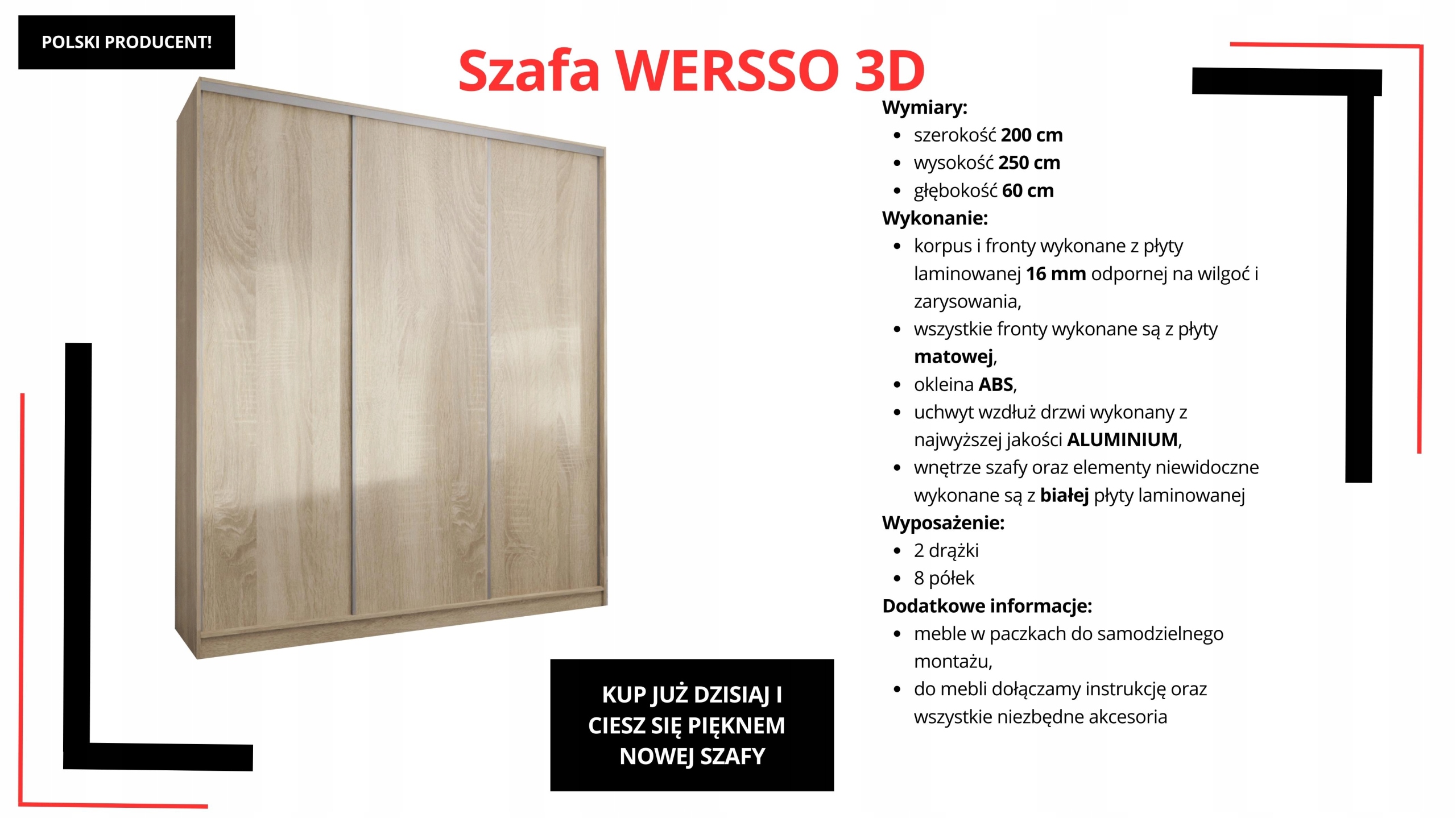 SZAFA PRZESUWNA 200 x 250 3D MAX SONOMA PRODUCENT!