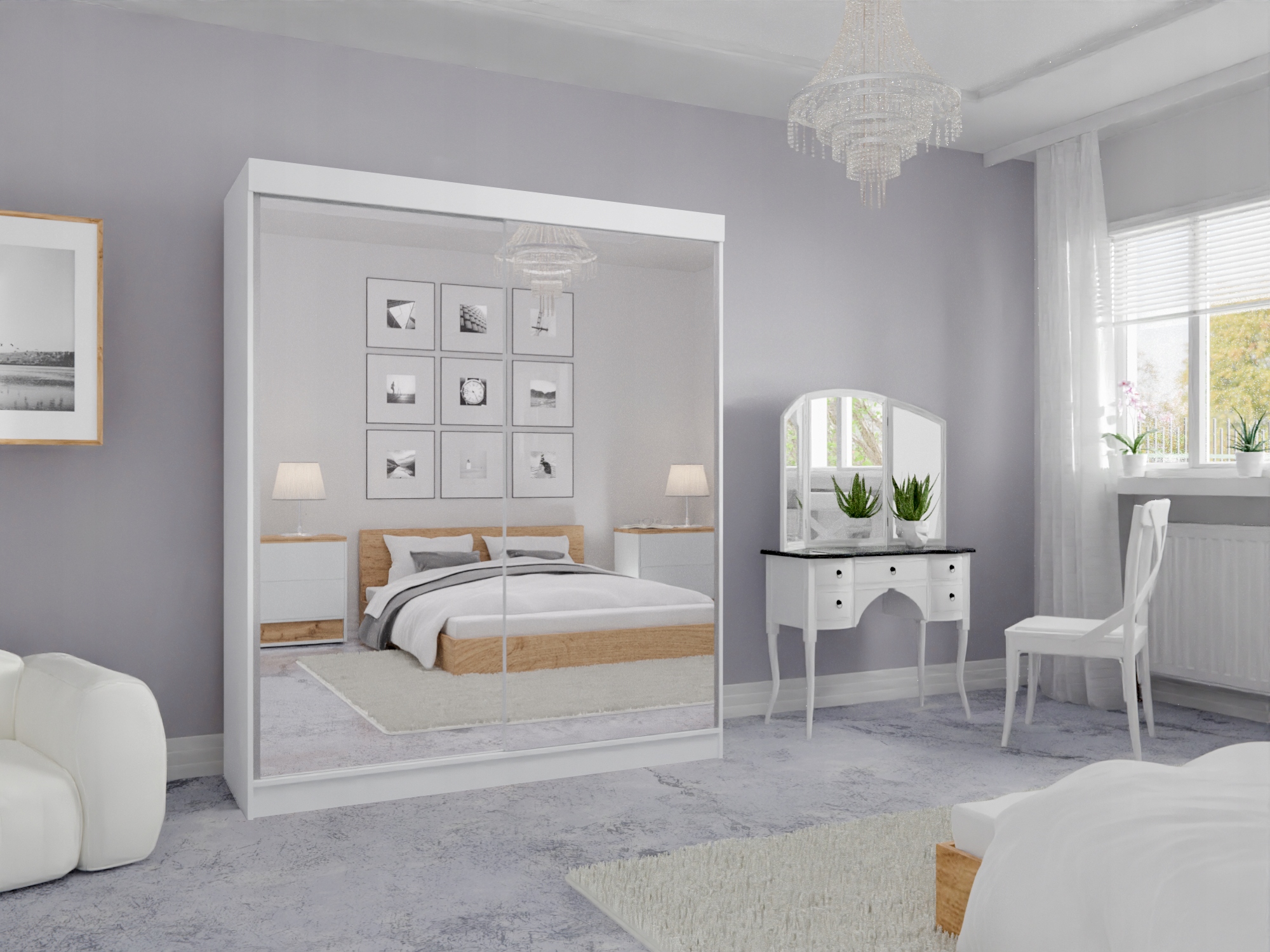 SZAFA PRZESUWNA STANDARD 150 x 205 BIAŁA LUSTRO P