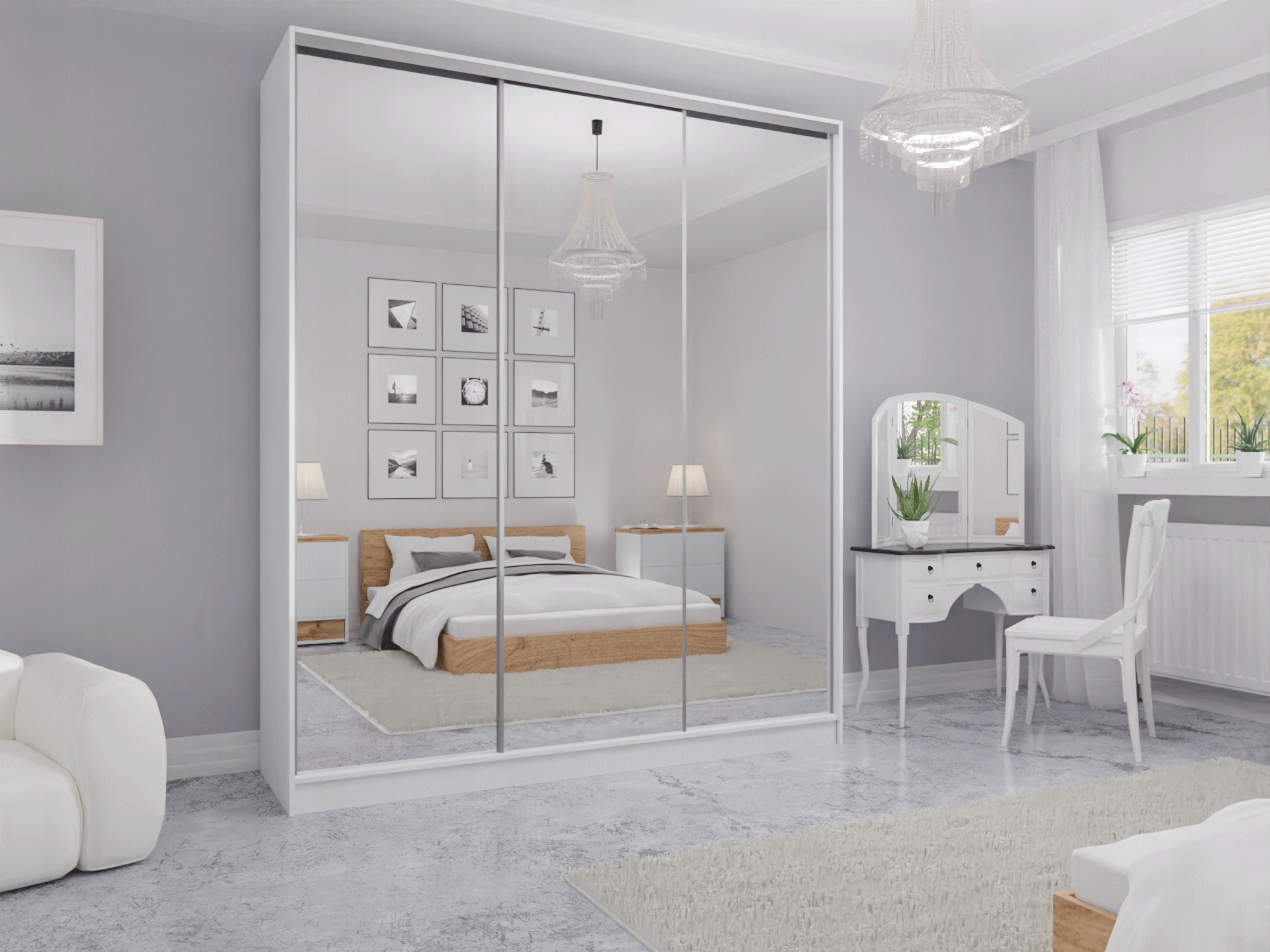 SZAFA PRZESUWNA 200 x 250 3D MAX - BIAŁA LUSTRO P