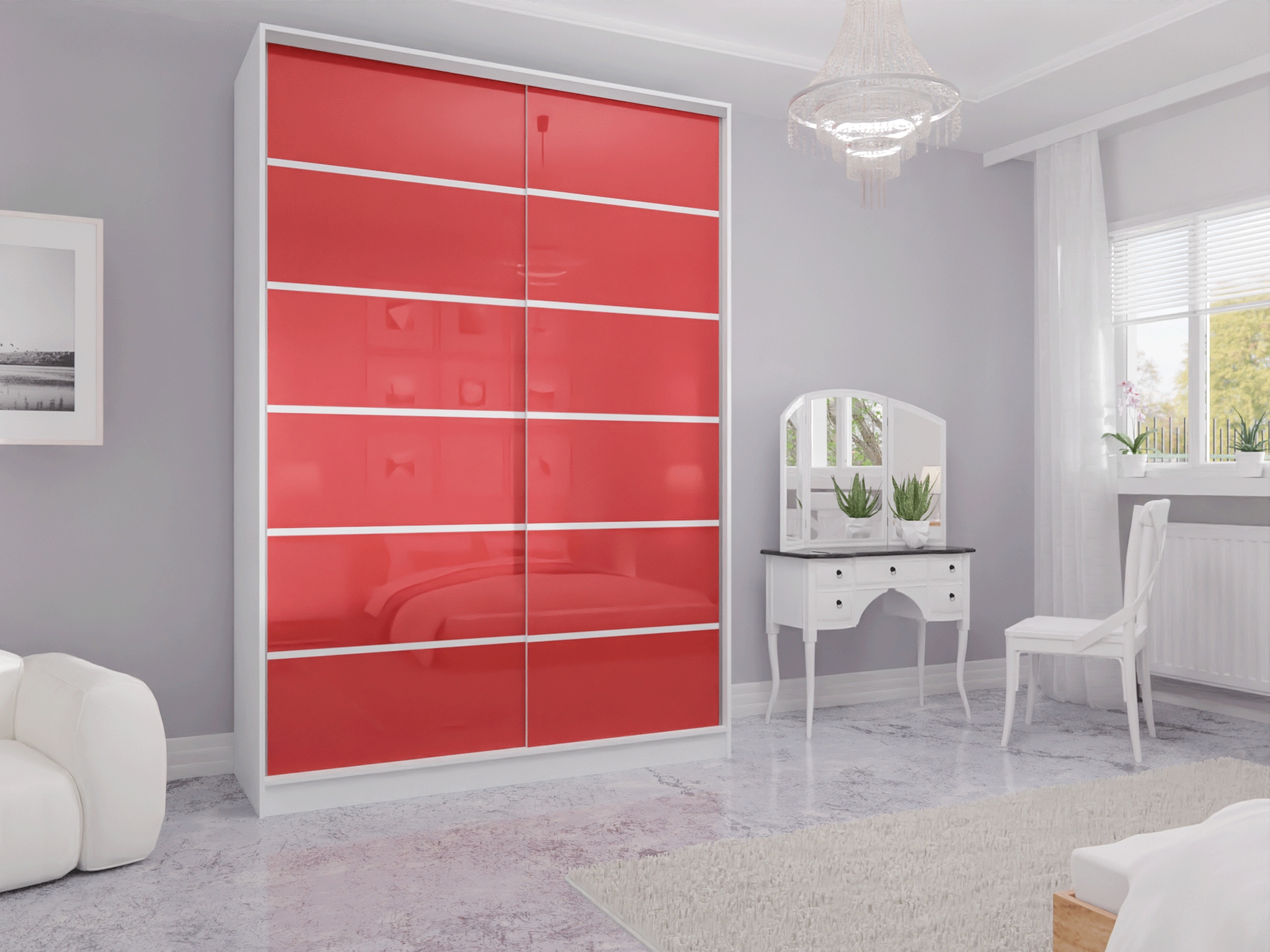 SZAFA PRZESUWNA 110 x 250 BIAŁA LACOBEL CZERWONY