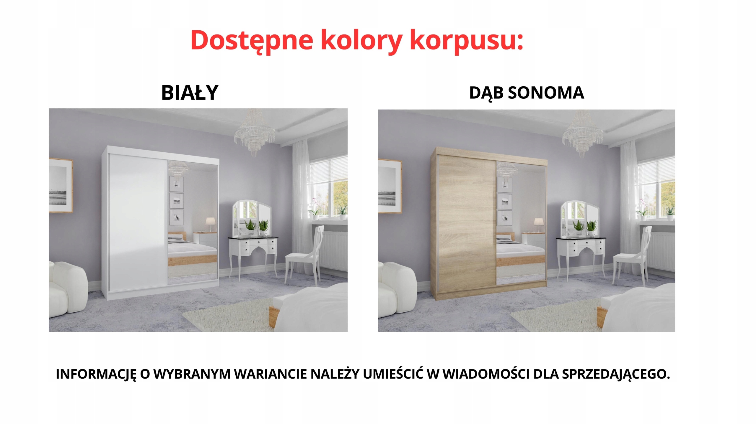 SZAFA PRZESUWNA STANDARD 140 x 205 BIAŁA + LUSTRO