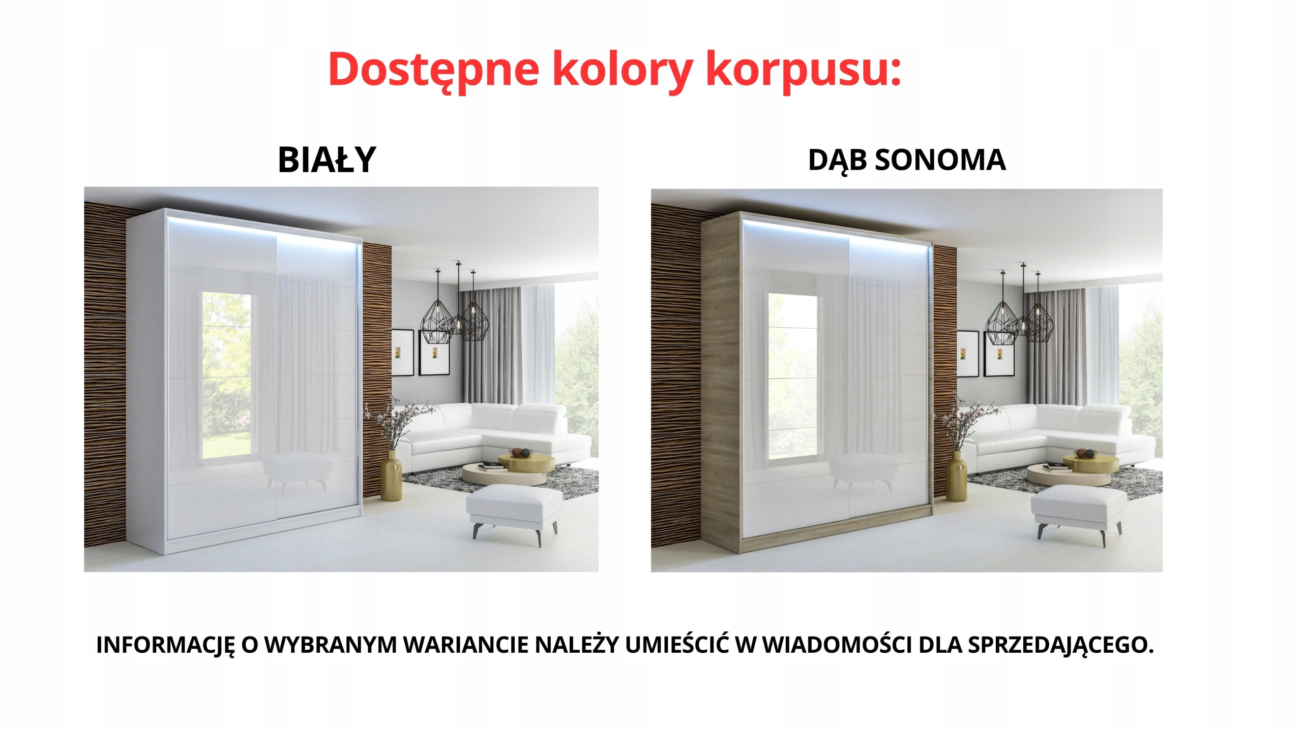 SZAFA PRZESUWNA 120 x 250 BIAŁA LACOBEL CZERWONY