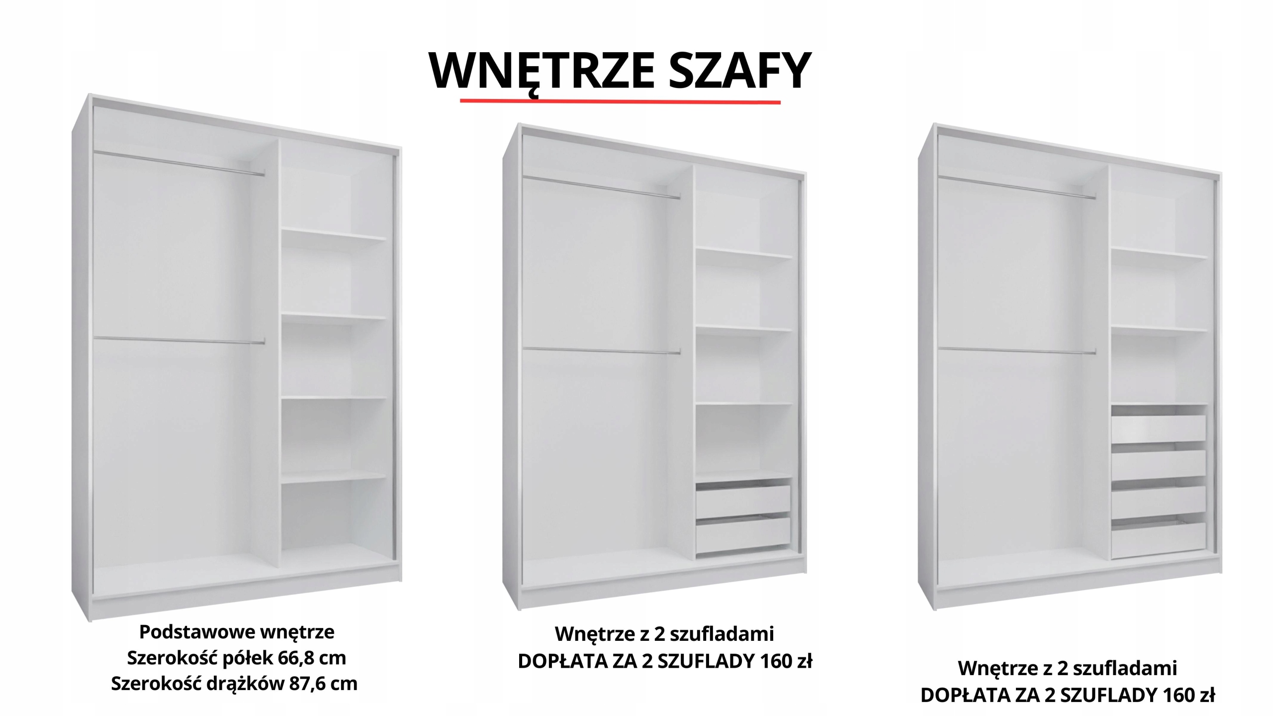 SZAFA PRZESUWNA 160 x 250 BIAŁA LACOBEL CZERWONY