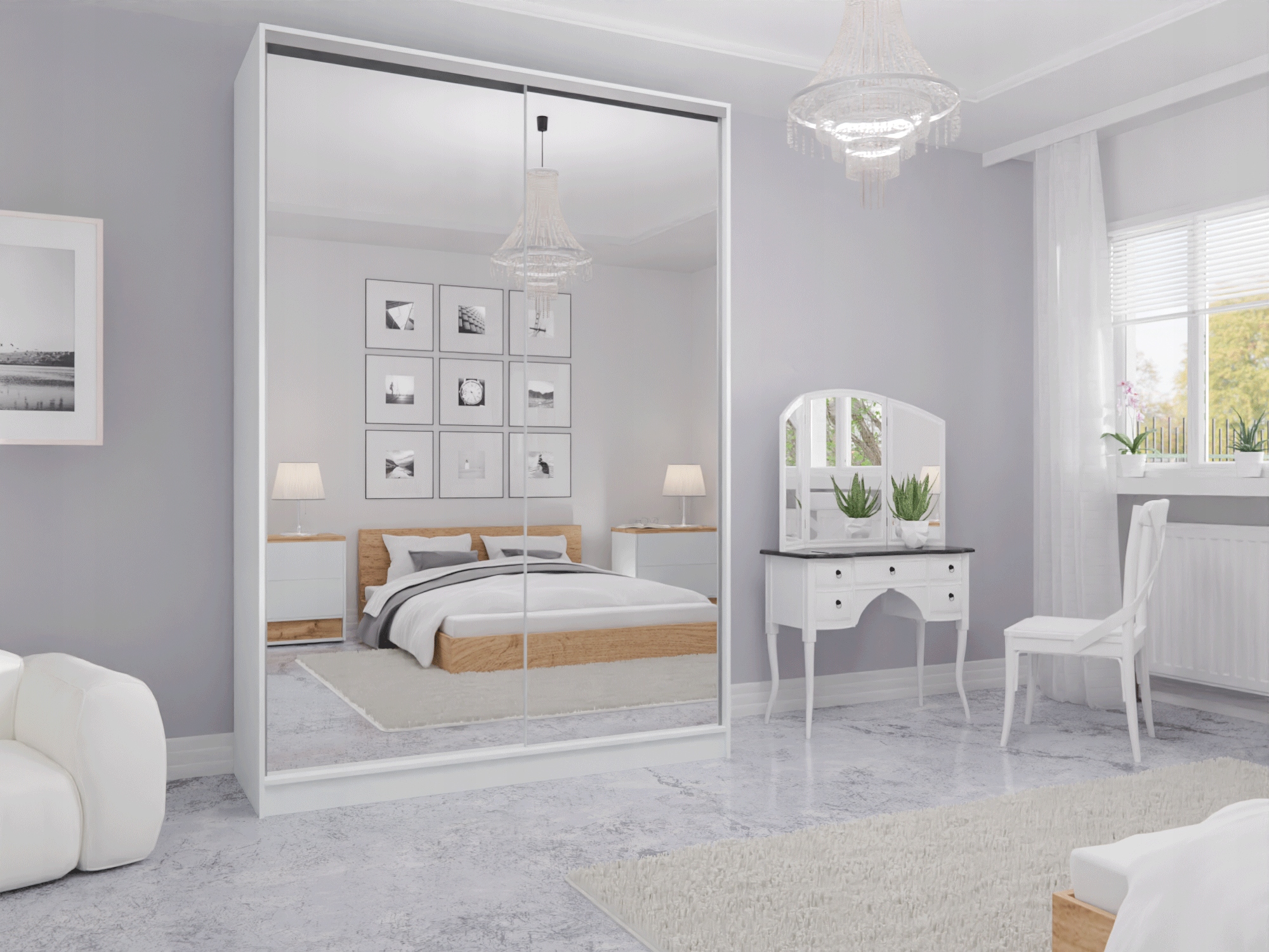 SZAFA PRZESUWNA STANDARD 150 x 250 BIAŁA LUSTRO P