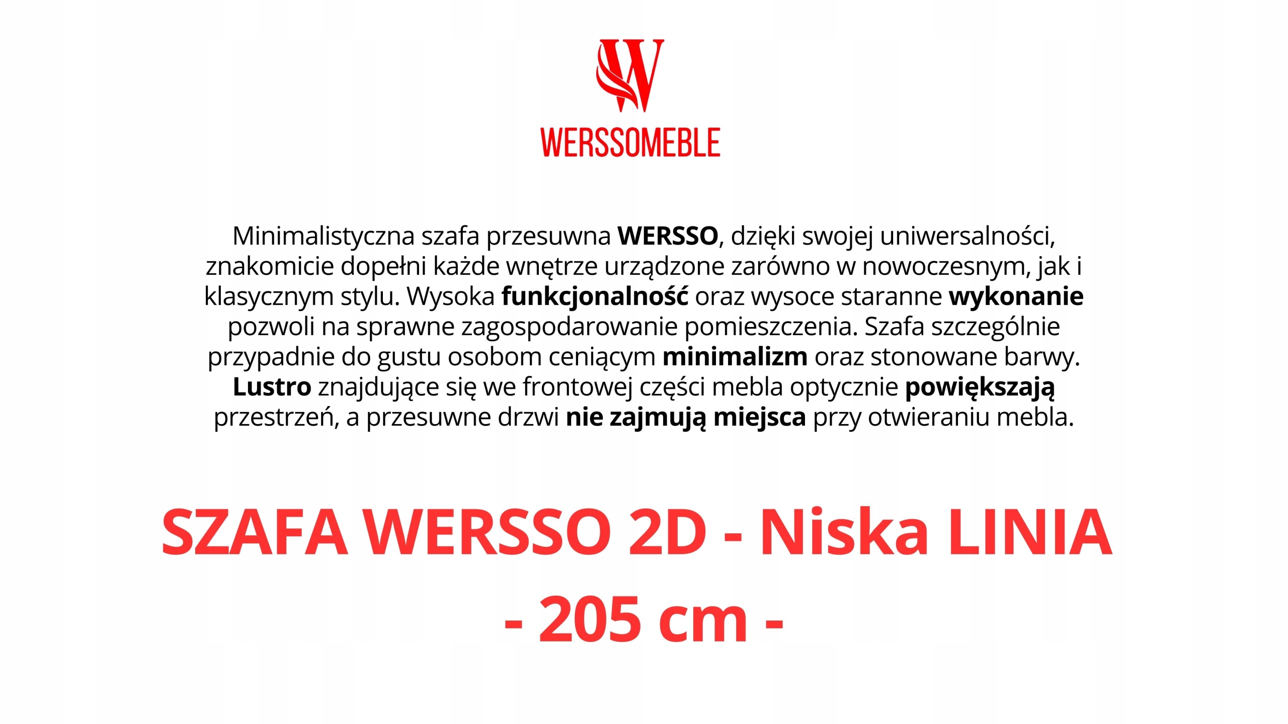 SZAFA PRZESUWNA STANDARD 100 x 205 BIAŁA LUSTRO P