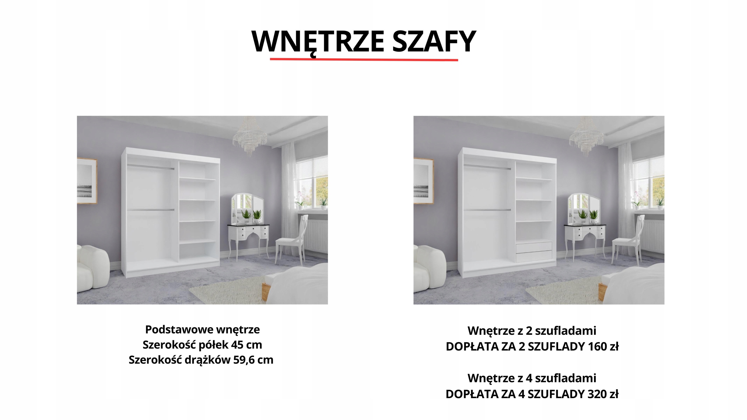 SZAFA PRZESUWNA STANDARD 110 x 205 BIAŁA LUSTRO P