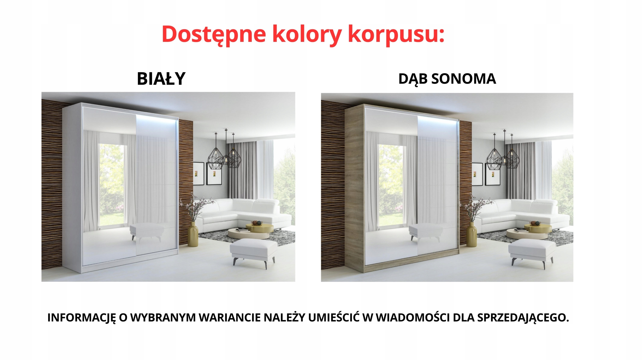 SZAFA PRZESUWNA 120 x 250 BIAŁA LUSTRO - LACOBEL