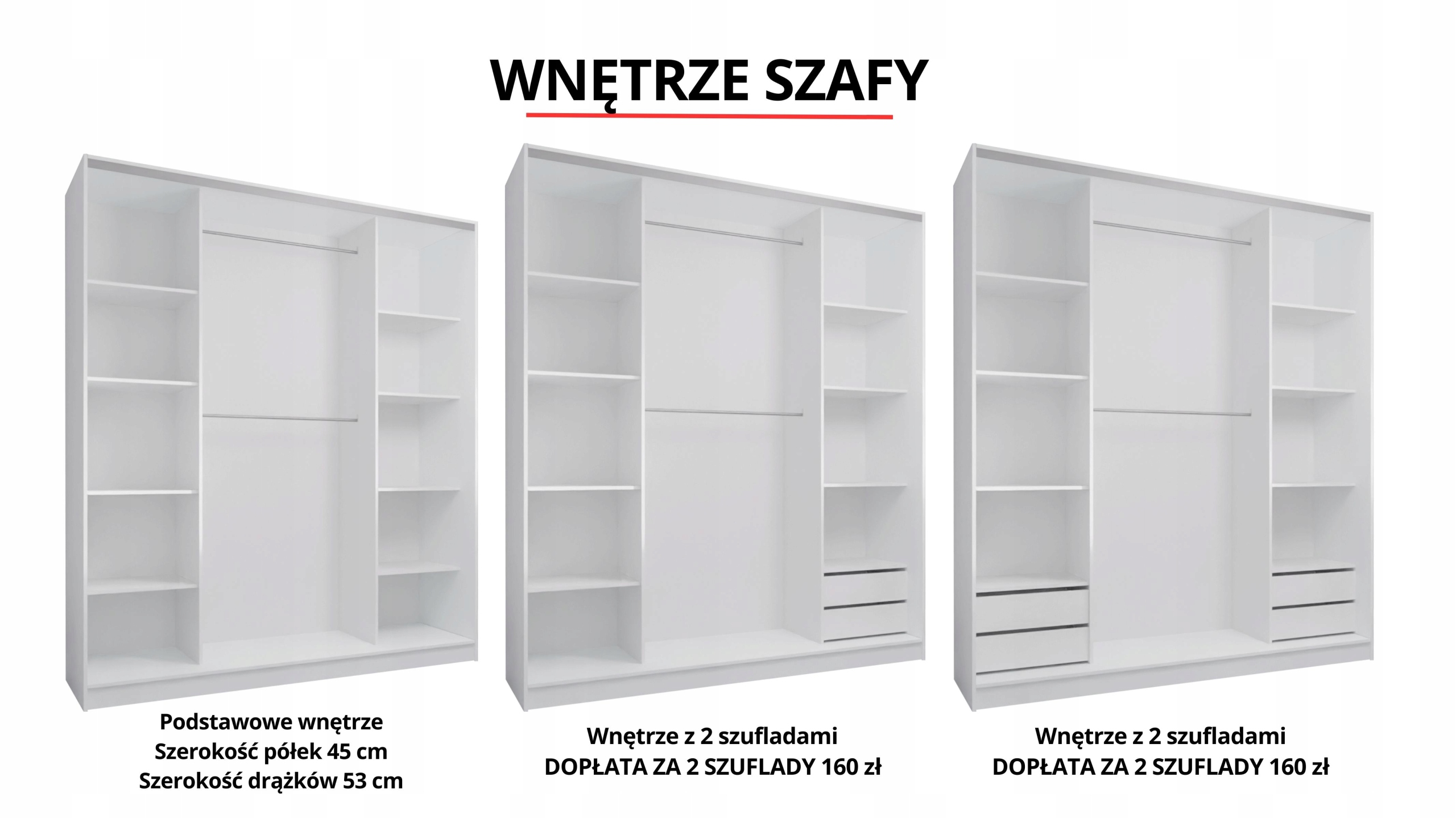 SZAFA PRZESUWNA 150 x 250 3D MAX BIAŁA + 2 LUSTRA