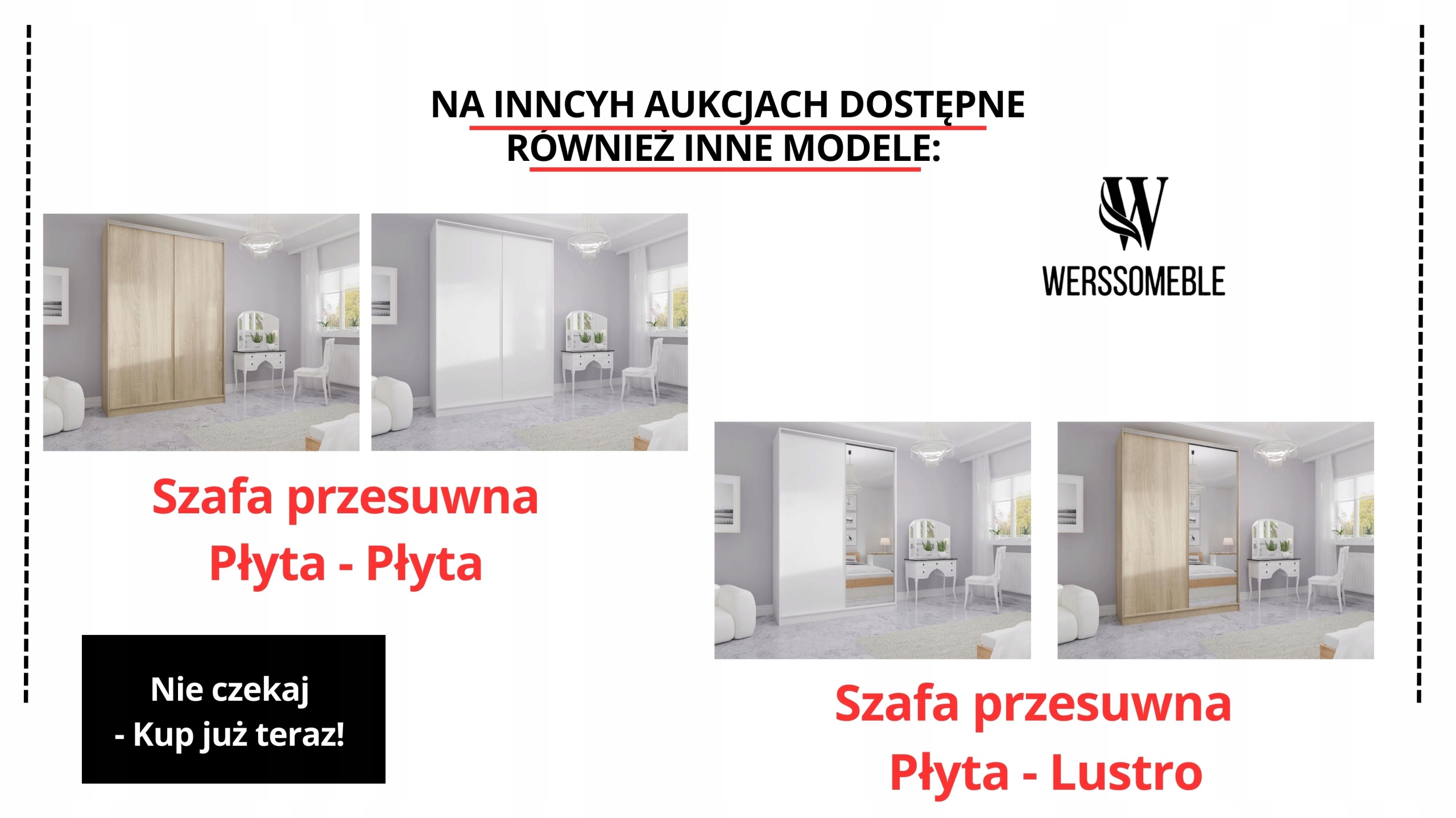 SZAFA PRZESUWNA 140 x 250 BIAŁA LACOBEL CZERWONY