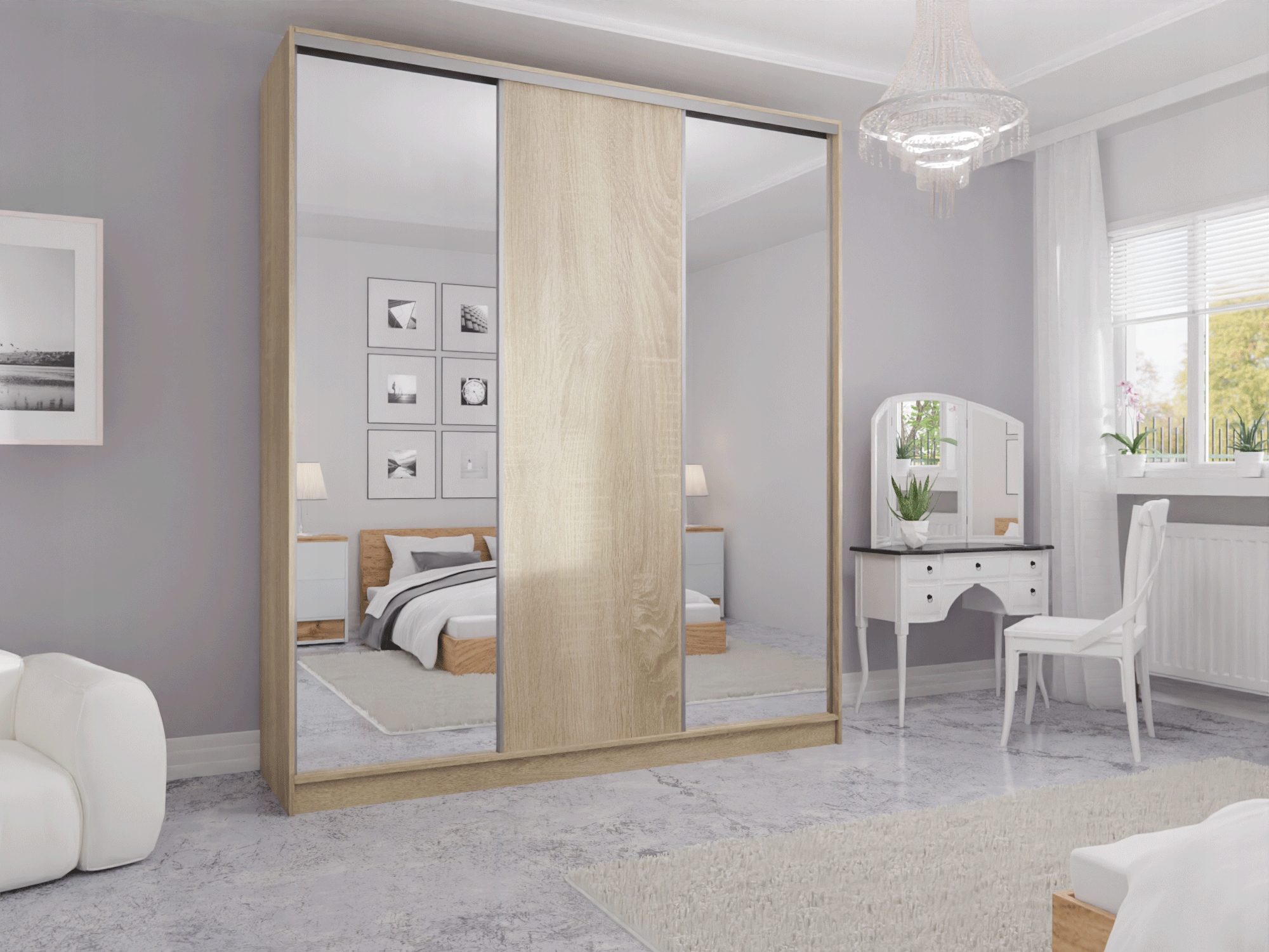 SZAFA PRZESUWNA 180 x 250 3D MAX SONOMA + 2 LUSTRA