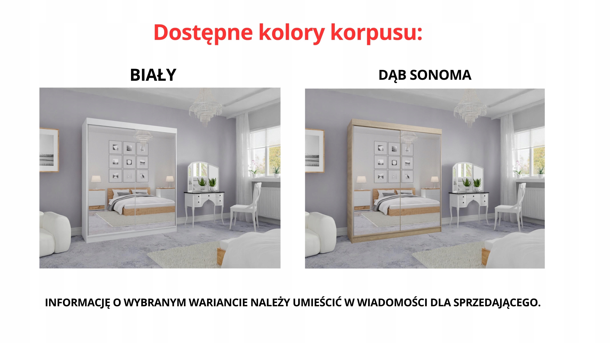 SZAFA PRZESUWNA STANDARD 130 x 205 BIAŁA LUSTRO P