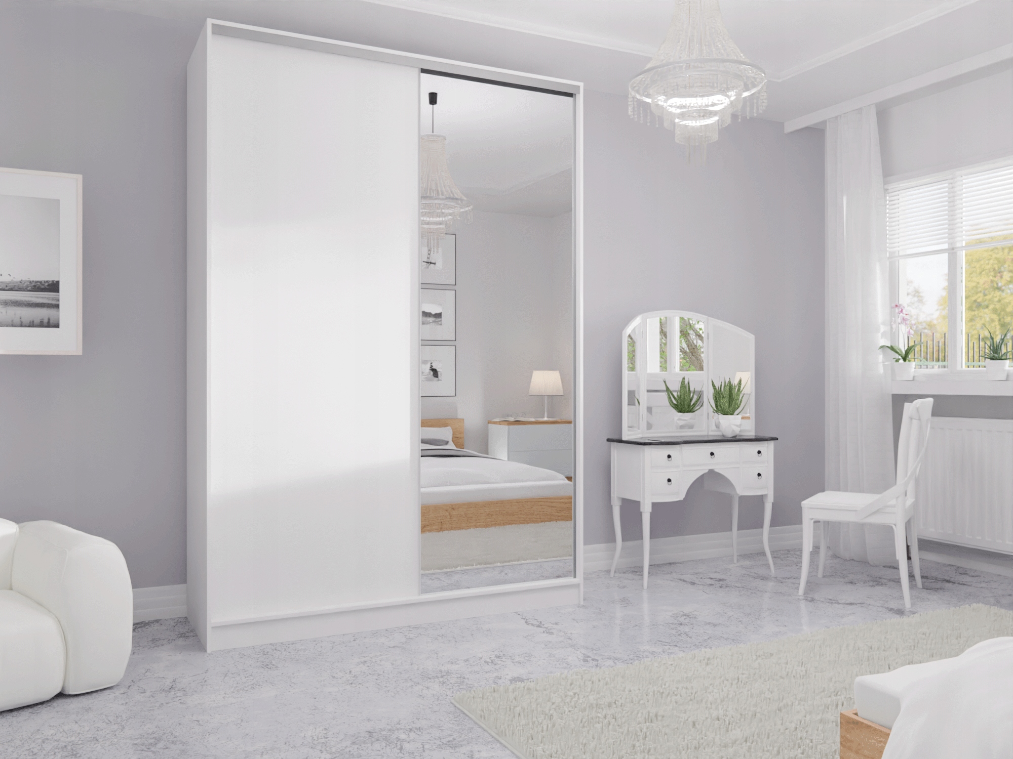 SZAFA PRZESUWNA STANDARD 110 x 250 BIAŁA Z LUSTREM