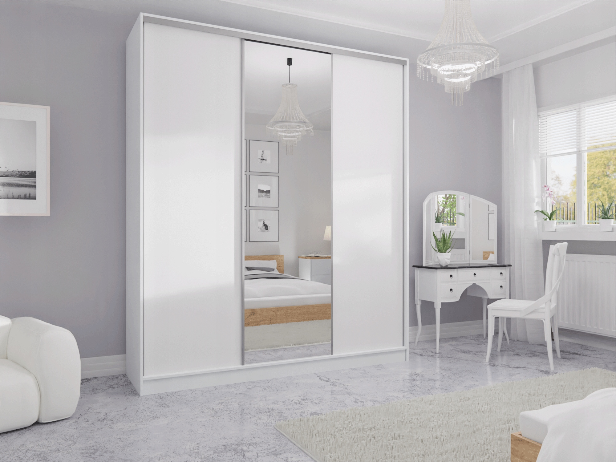 SZAFA PRZESUWNA 210 x 250 3D MAX - BIAŁA + LUSTRO