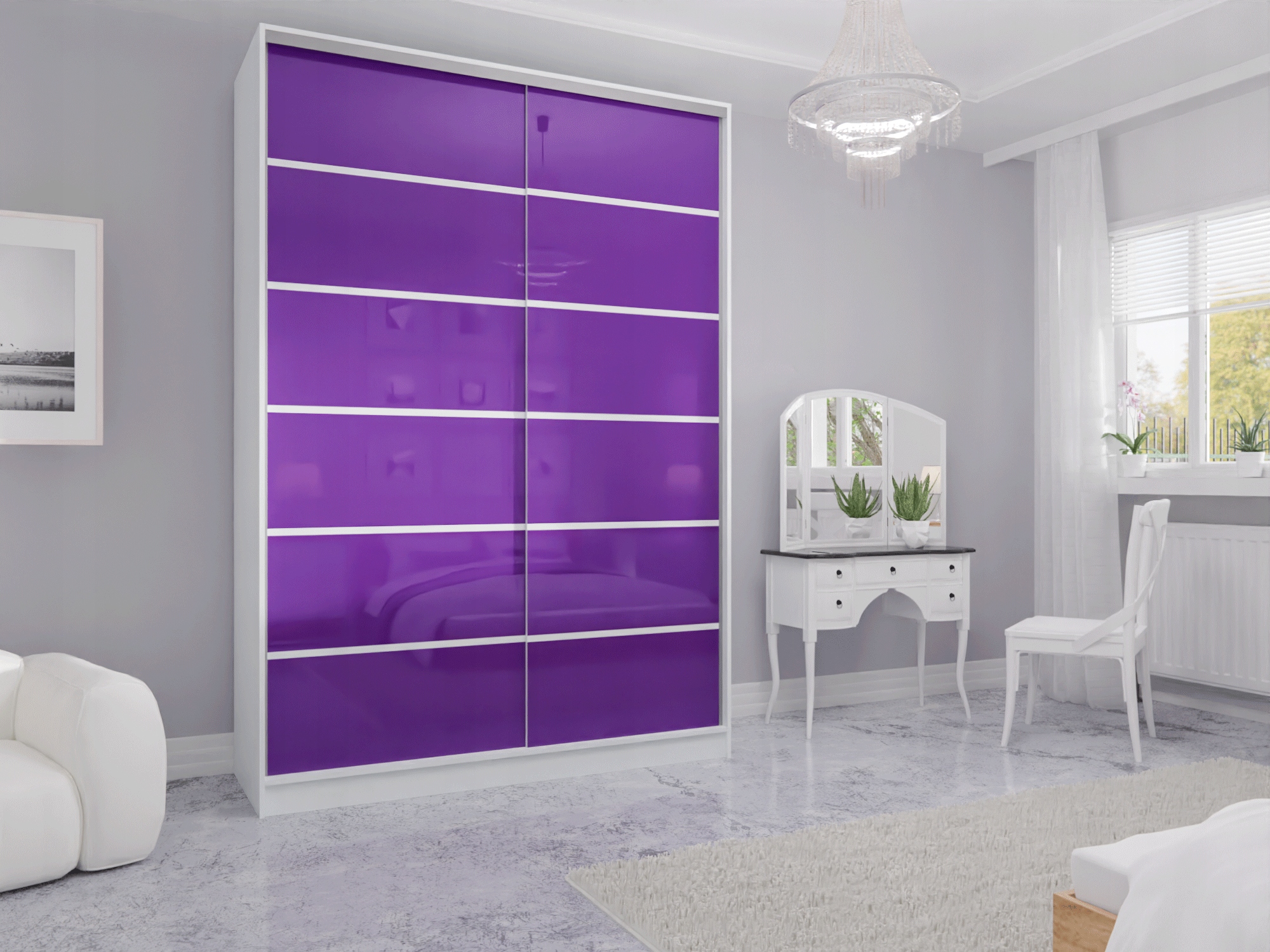 SZAFA PRZESUWNA 180 x 250 BIAŁA LACOBEL FIOLETOWY