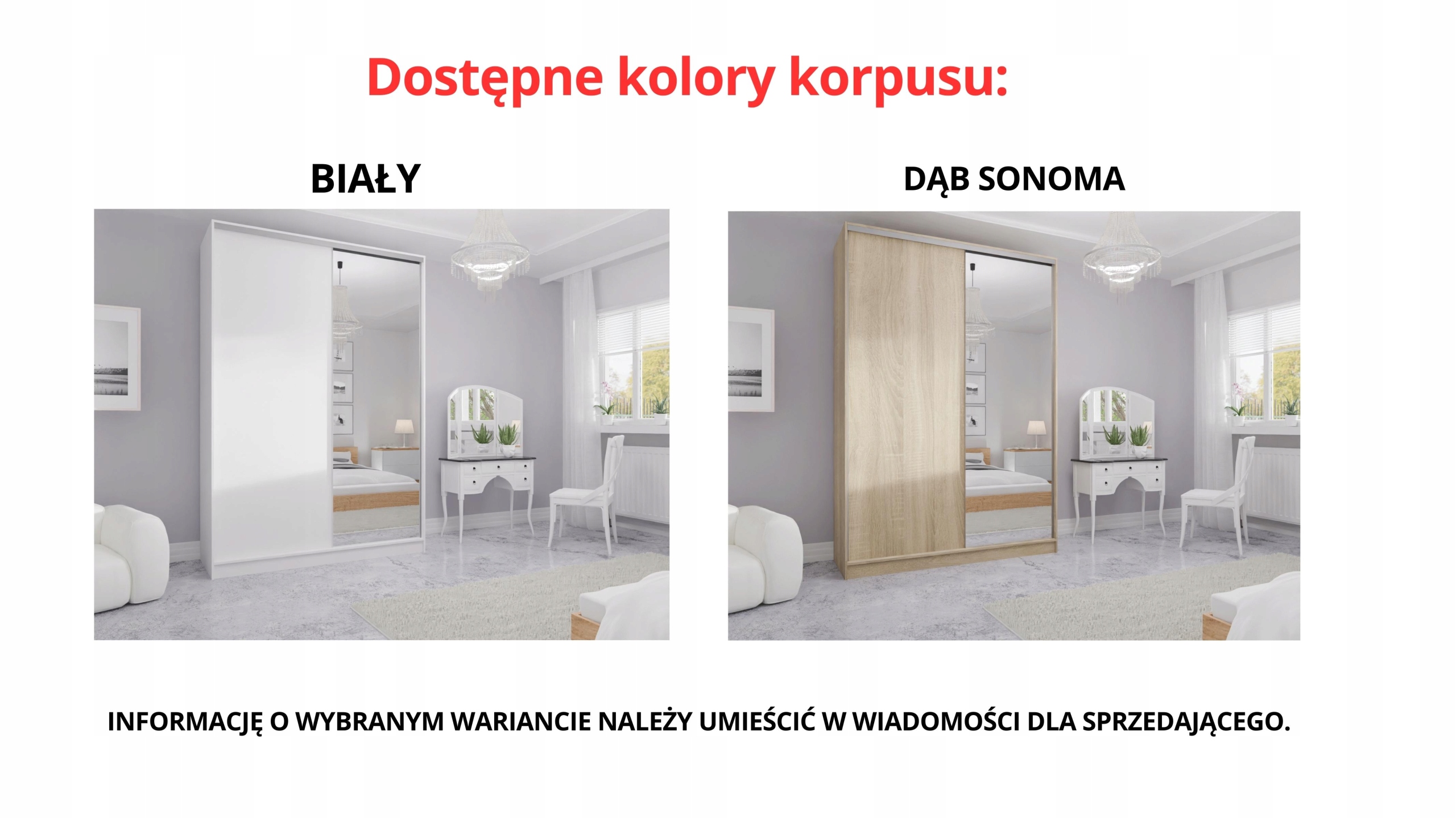 SZAFA PRZESUWNA STANDARD 110 x 250 BIAŁA Z LUSTREM