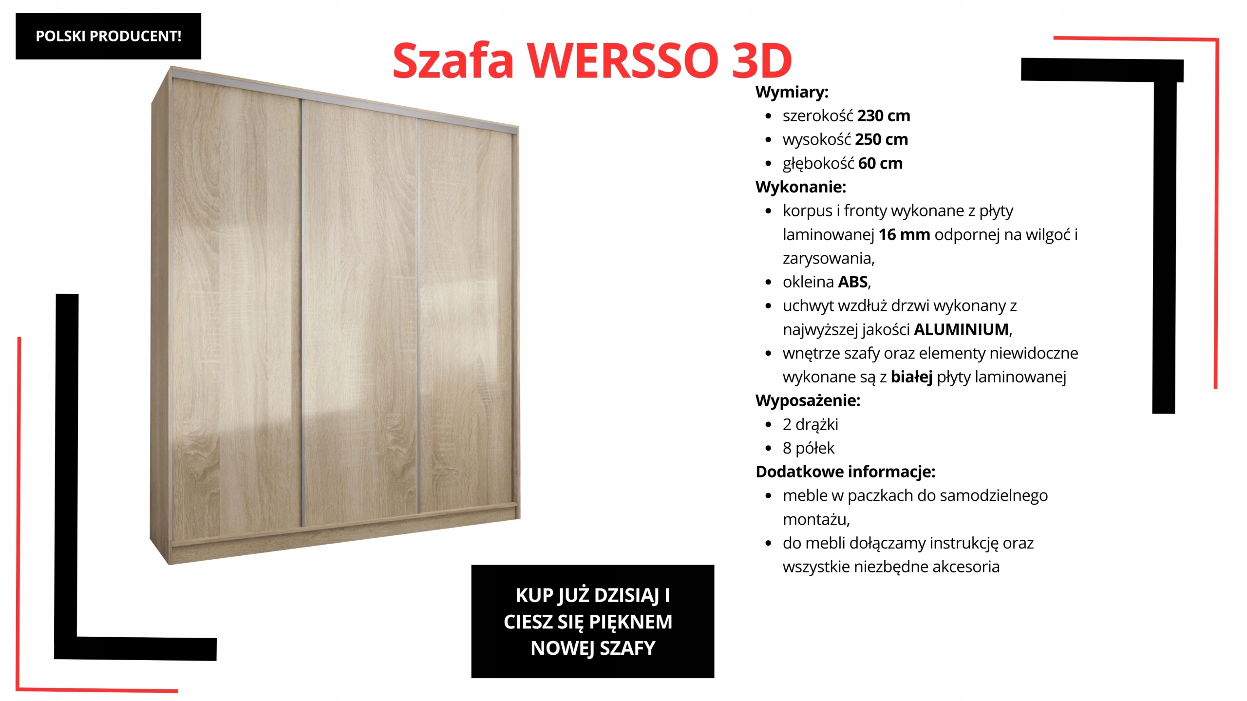 SZAFA PRZESUWNA 230 x 250 3D MAX SONOMA PRODUCENT!
