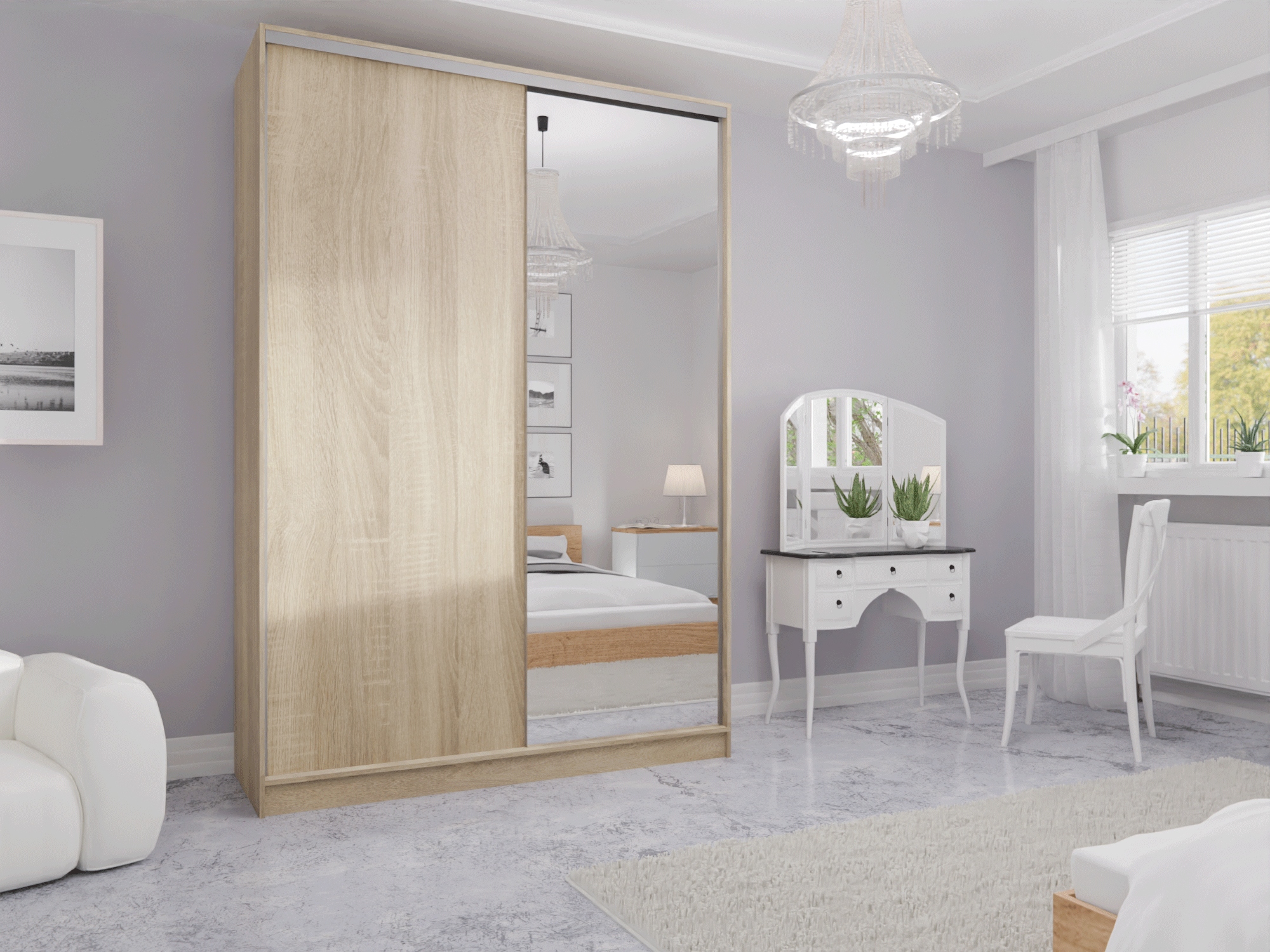 SZAFA PRZESUWNA STANDARD 140 x 250 SONOMA + LUSTRO