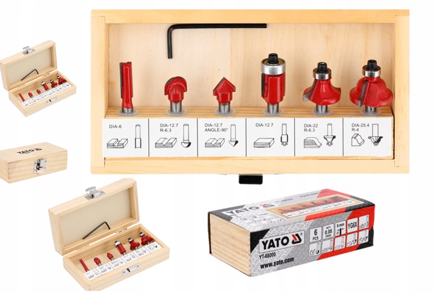 Set freze pentru lemn, Yato, 6 mm, 6 bucati, tungsten YG6X