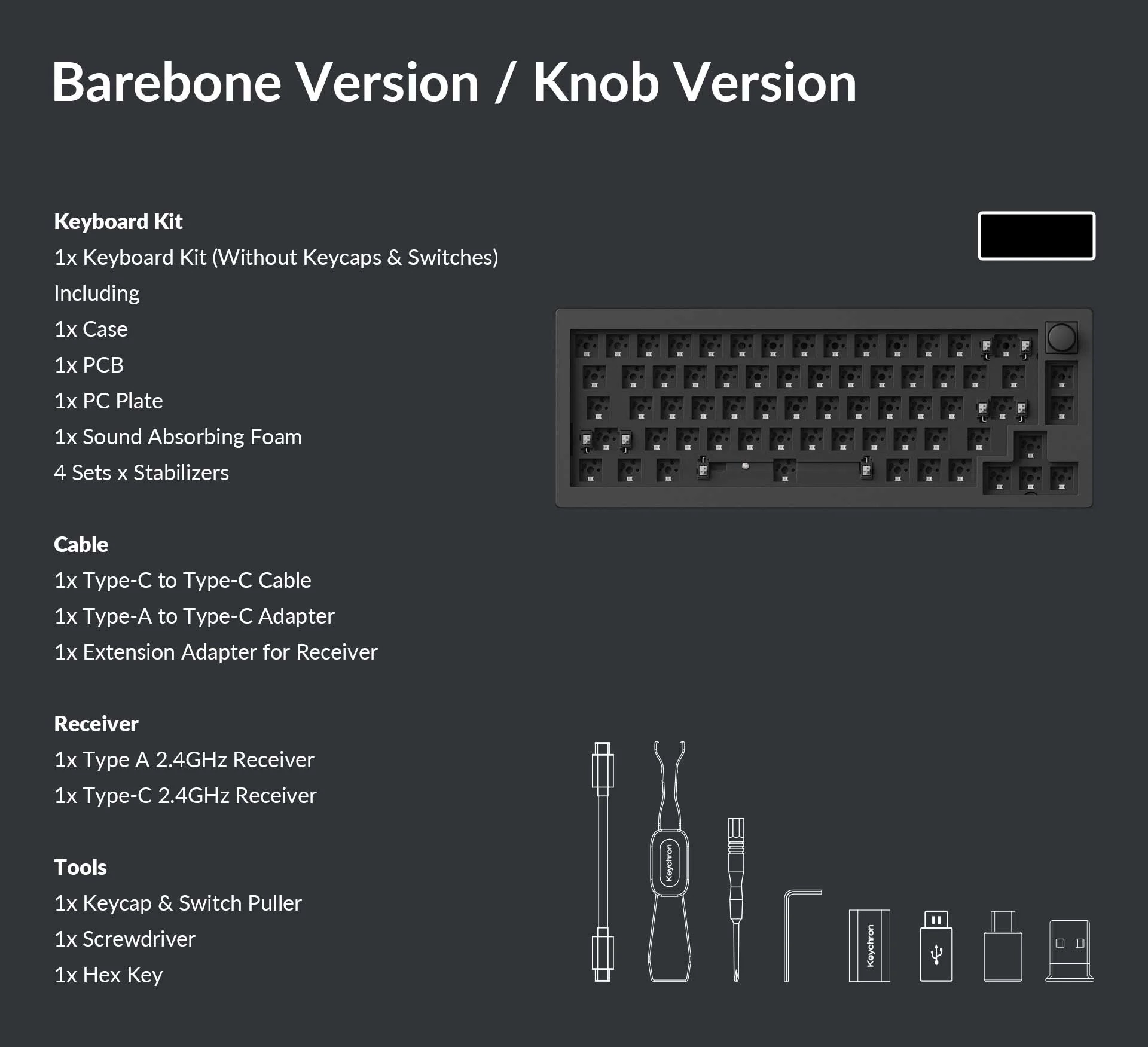 Keychron V2 Max QMK/VIA Kabellose mechanische Tastatur Barebone Knopf - Afbeelding 3 van 4