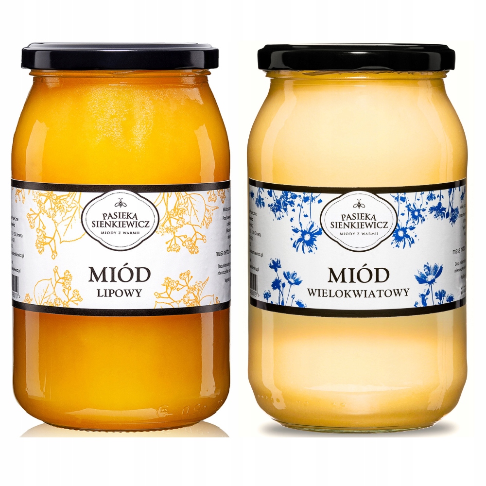 Zestaw miodów lipowy i wielokwiatowy 2 x 1200 g Pasieka Sienkiewicz