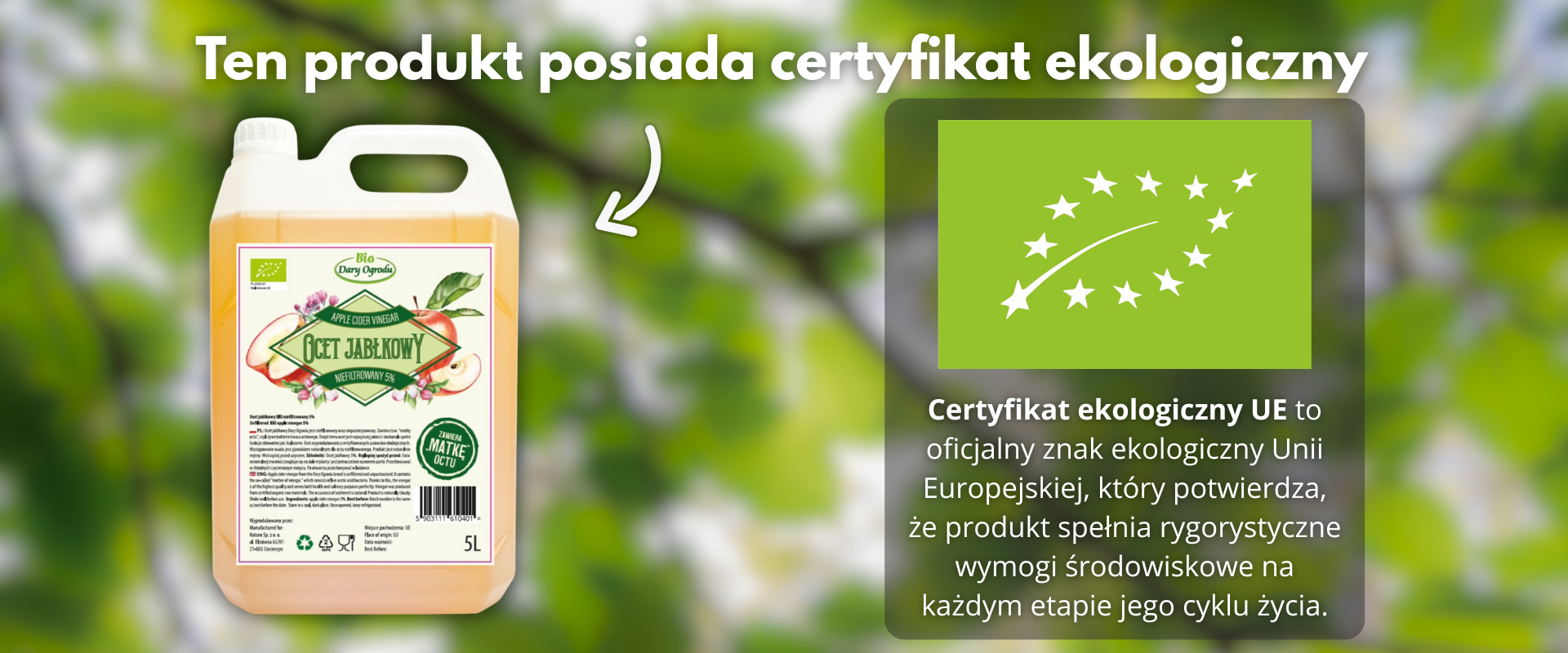 OCET Jabłkowy Niefiltrowany BIO 5L / Dary Ogrodu BIO
