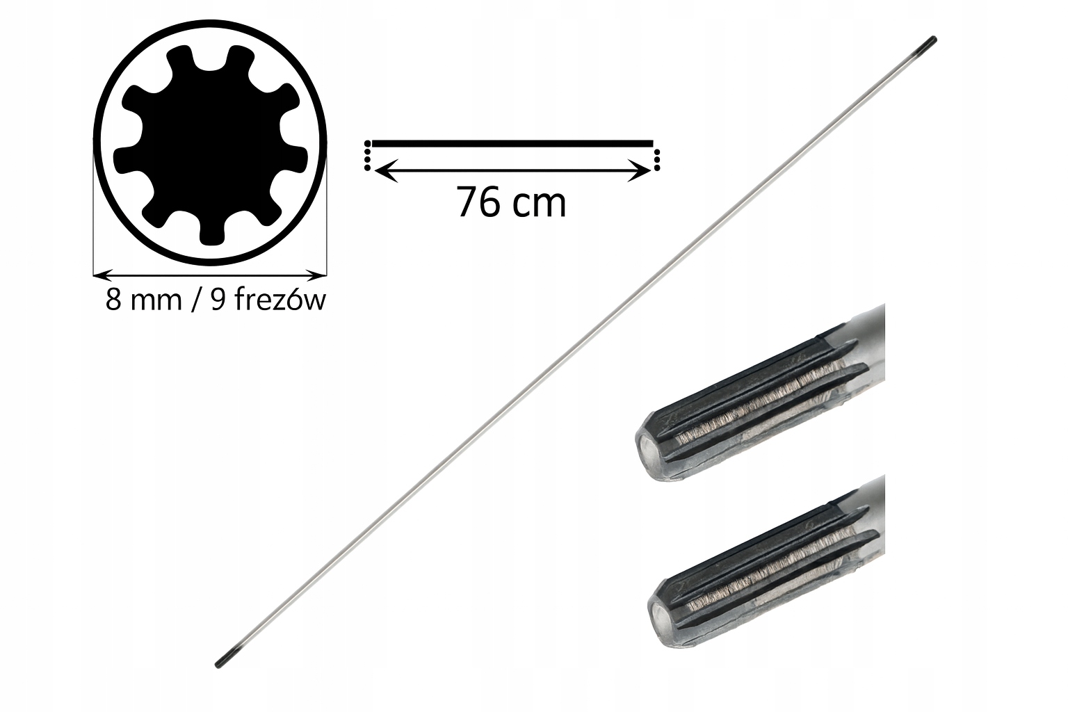 WAŁEK NAPĘDOWY + RURA OŚ KOSY SPALINOWEJ WAŁ 9 FREZÓW 8 MM 76 CM NAC
