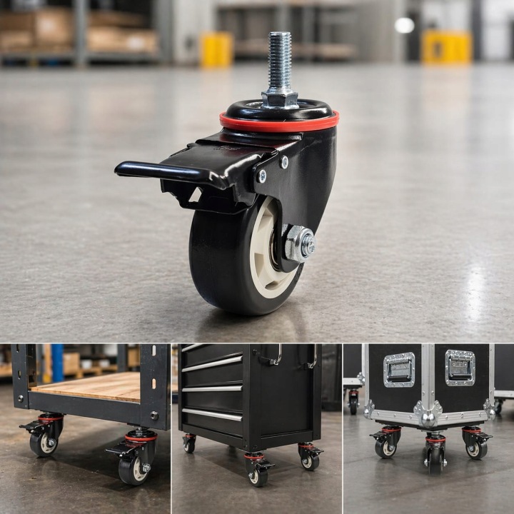 4X OBROTOWE KÓŁKA 75 MM Z HAMULCEM MOCNE TRANSPORTOWE ZESTAW 4 SZT PVC - miniatura 5
