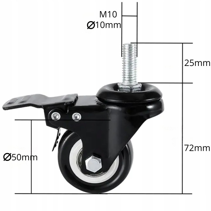4X KÓŁKA OBROTOWE Z HAMULCEM 50 MM MOCNE KÓŁKA TRANSPORTOWE ZESTAW PVC - miniatura 5