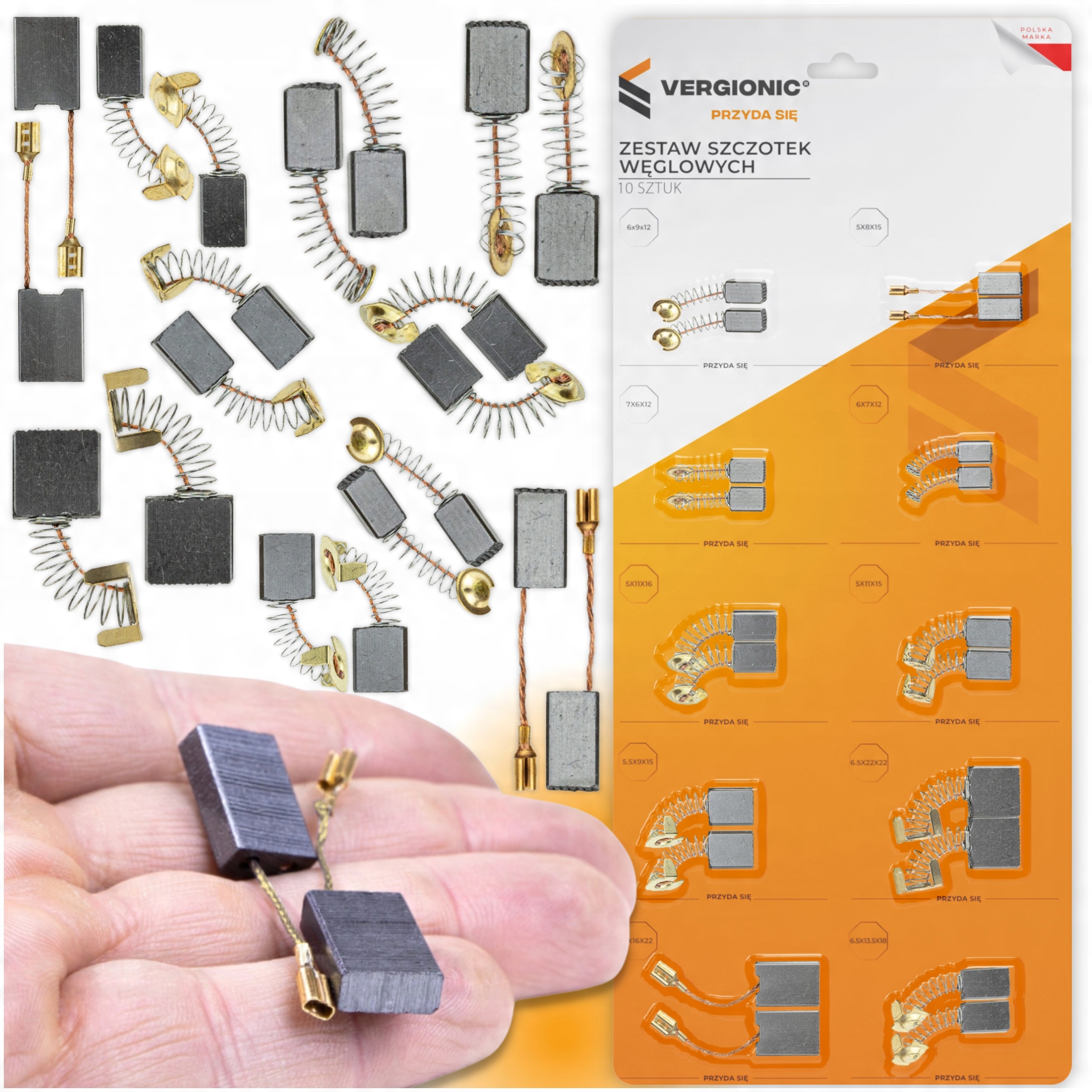 ZESTAW 10szt SZCZOTKI WĘGLOWE DO WIERTARKI SZLIFIERKI 6x9 6x10 7x11 8
