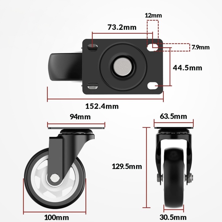4x OBROTOWE KÓŁKA 100mm PRZEMYSŁOWE Z HAMULCEM DO DUŻYCH OBCIĄŻEŃ PVC - miniatura 4