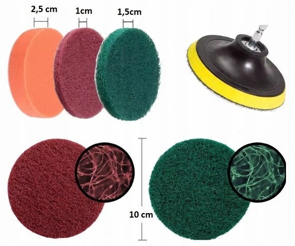 MEGA ZESTAW 23SZT DO CZYSZCZENIA MYCIA TAPICERKI SZCZOTKI NA WIERTARKĘ PADY 4