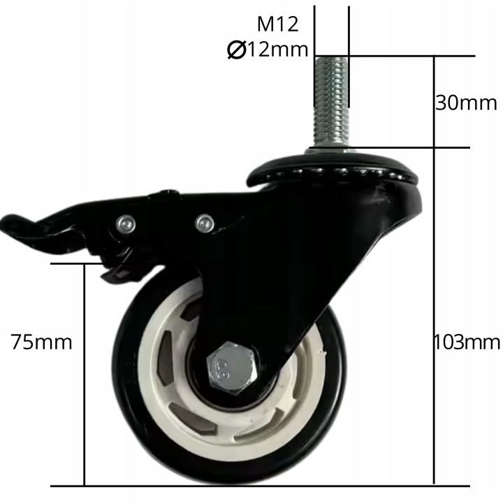 4X OBROTOWE KÓŁKA 75 MM Z HAMULCEM MOCNE TRANSPORTOWE ZESTAW 4 SZT PVC - miniatura 4