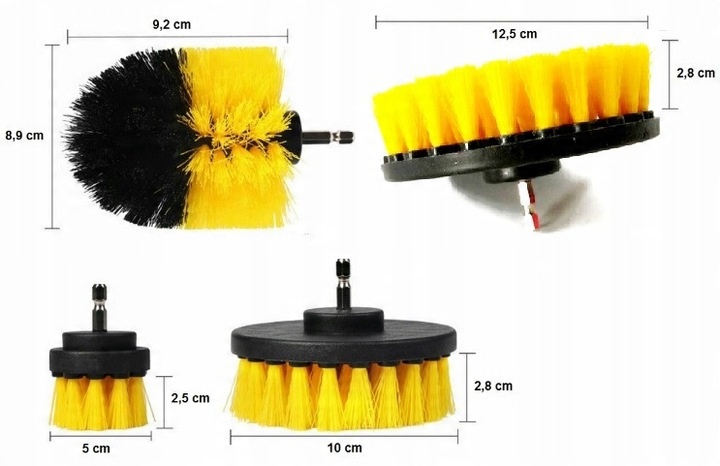 MEGA ZESTAW 25SZT DO CZYSZCZENIA MYCIA TAPICERKI SZCZOTKI NA WIERTARKĘ PADY 6