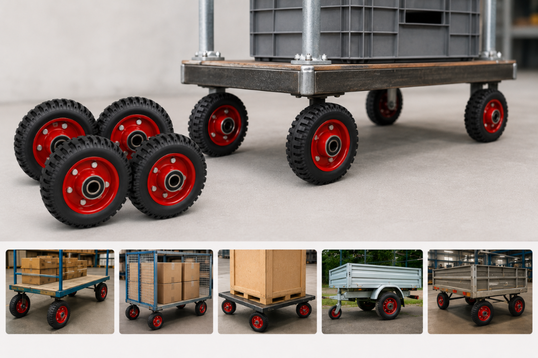KÓŁKO TRANSPORTOWE GUMOWE PEŁNE 160 MM MOCNE ZESTAW KOMPLET - miniatura 2