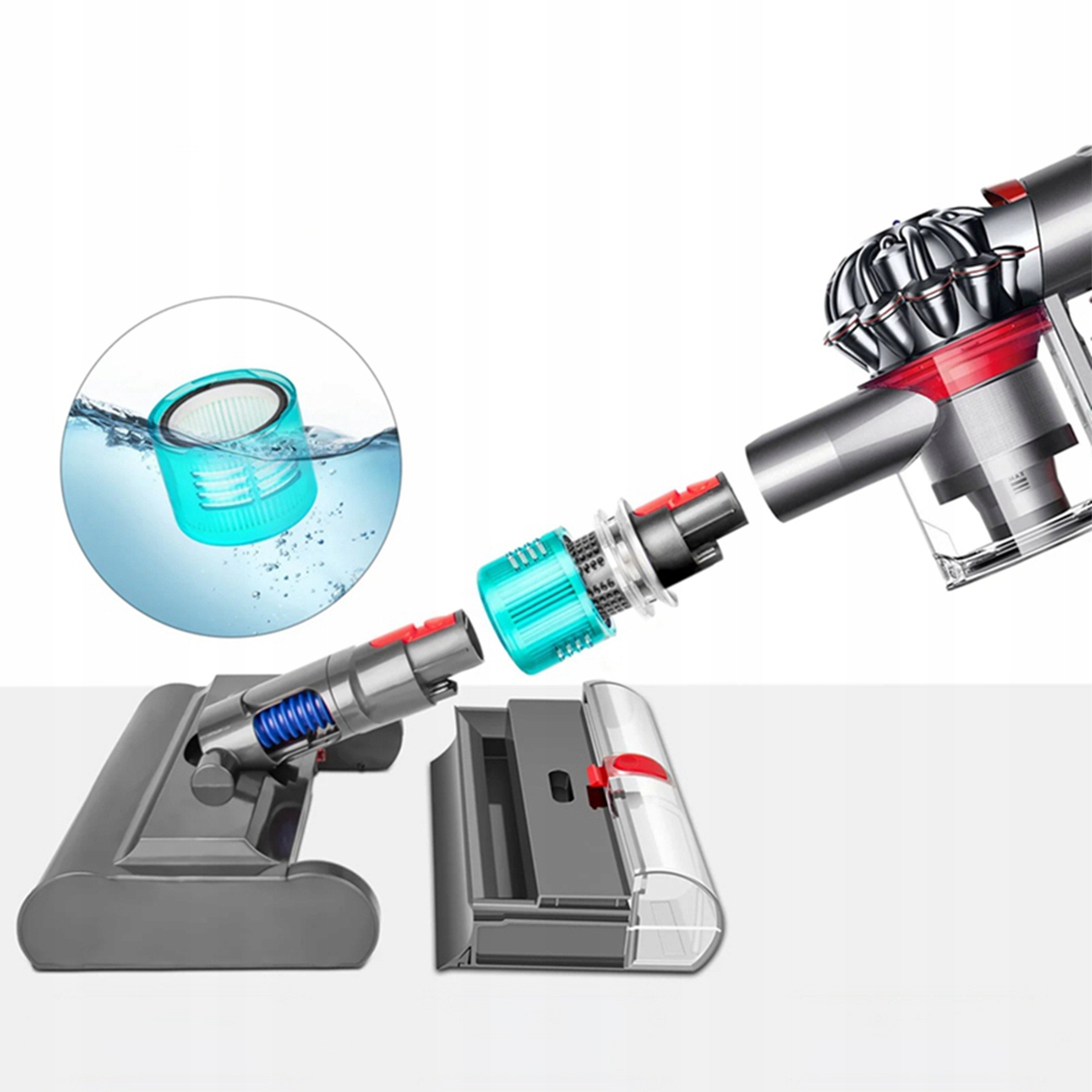 Mop Elektryczny Do Dyson V15 V7 V8 V10 V11 Z Led I Filtrem 2W1 - miniatura 2