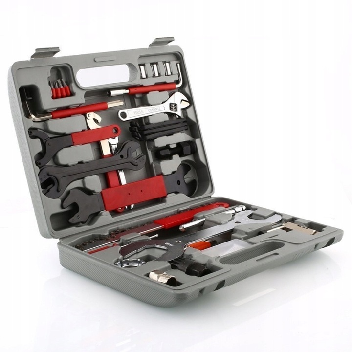 Zestaw Narzędzi do Roweru Walizka Klucze Rowerowe Imbusy 44el Łatka Łyżka 11