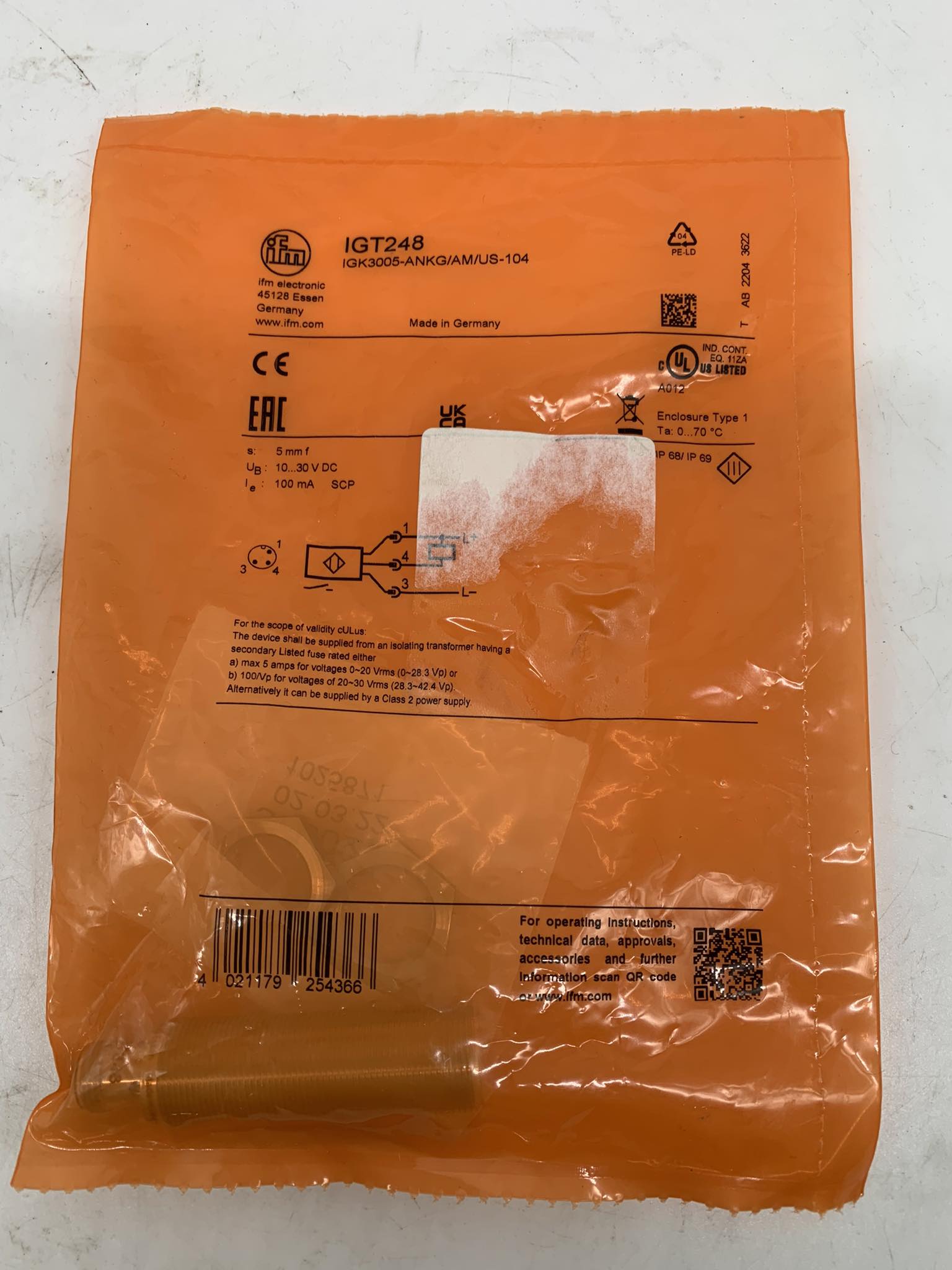IFM IGT248 Inductive full-metal sensor — Näherungs- & induktive Sensoren
