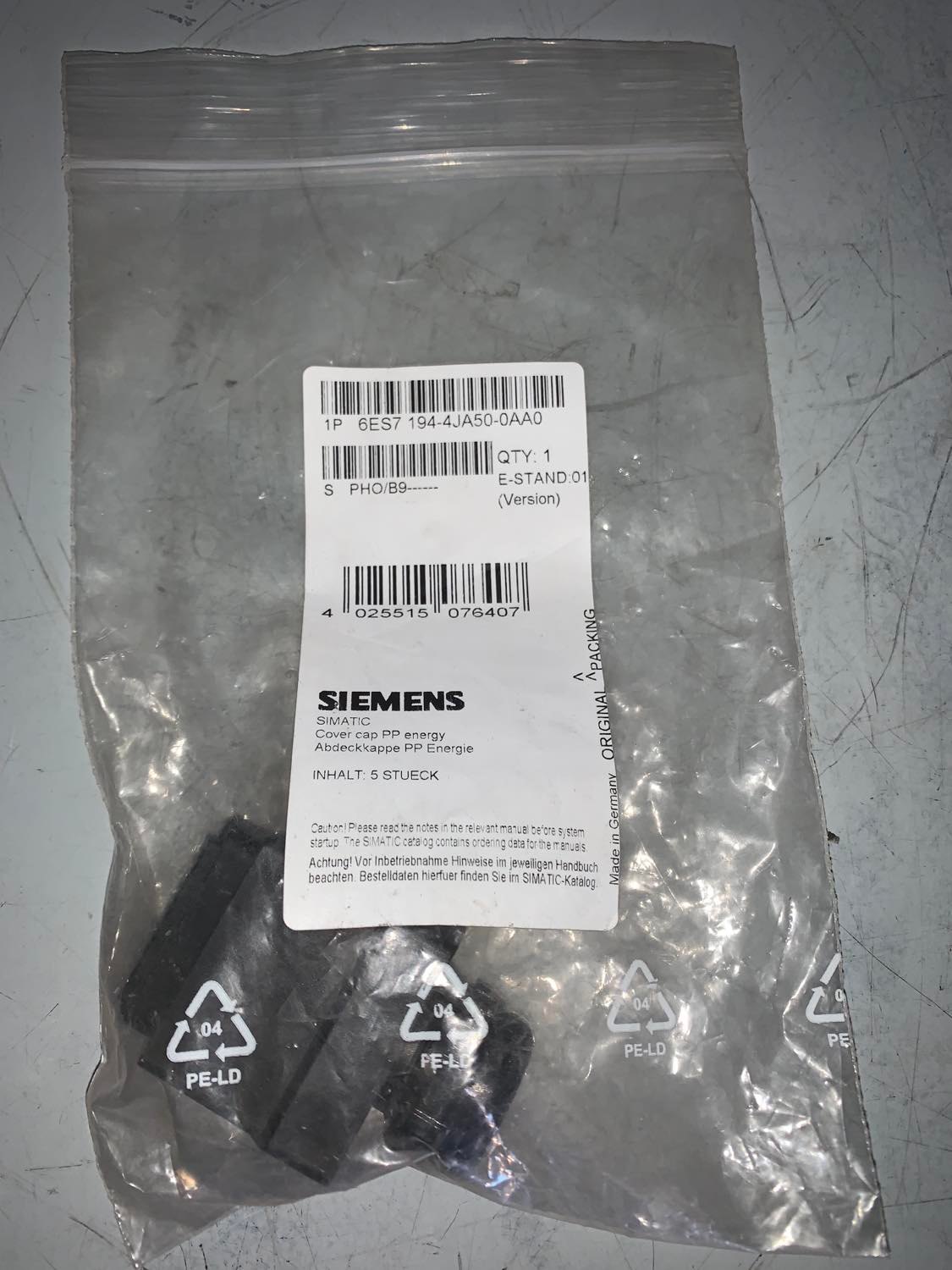 Siemens 6ES7194-4JA50-0AA0 ET200PRO, CAPS FOR PUSH PULL SOCKETS, 5PCS