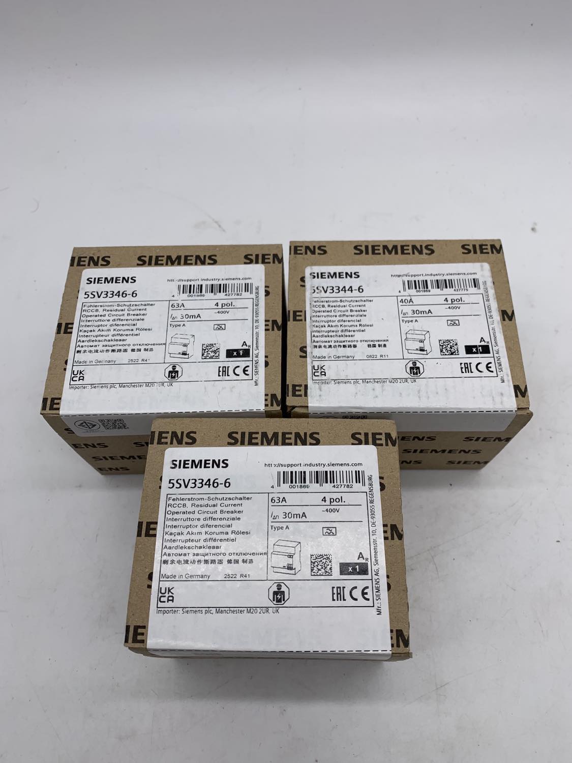 Siemens 5SV3346-6 RCCB, Type A, 63A, 4Pole, 30mA — Leistungsschalter & Sicherungen
