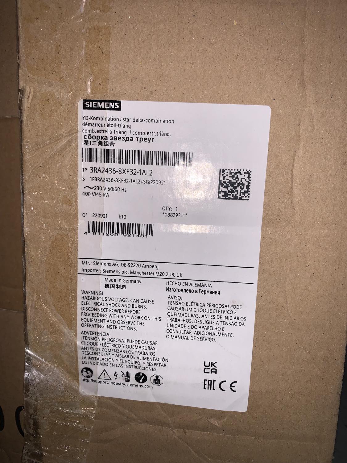 Siemens 3RA2445-8XF32-1AL2 STAR-DELTA CONT. ASSY.. AC3:75KW