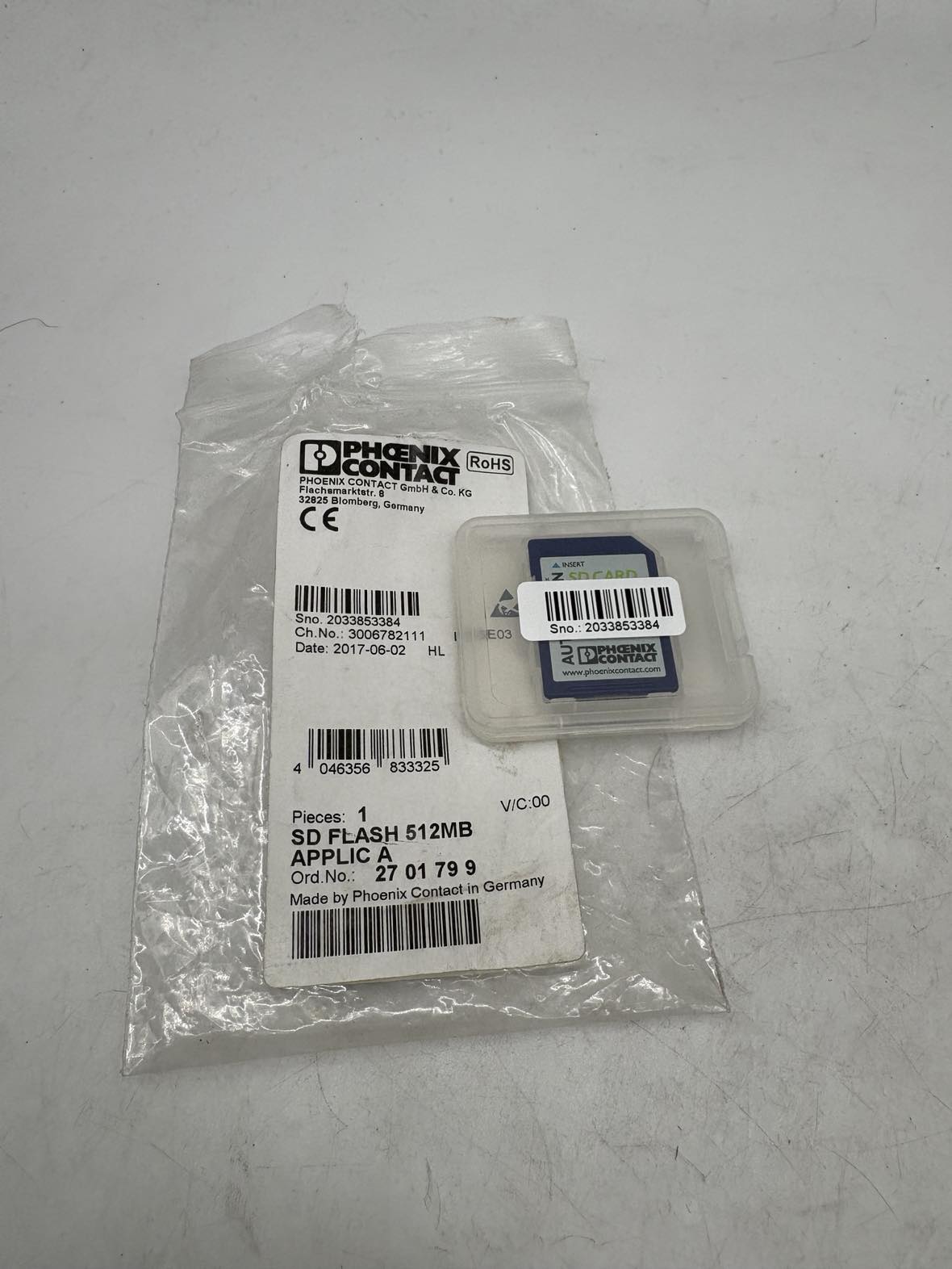 Phoenix Contact 2701799 SD FLASH 512MB APPLIC A - Program / configuration memory